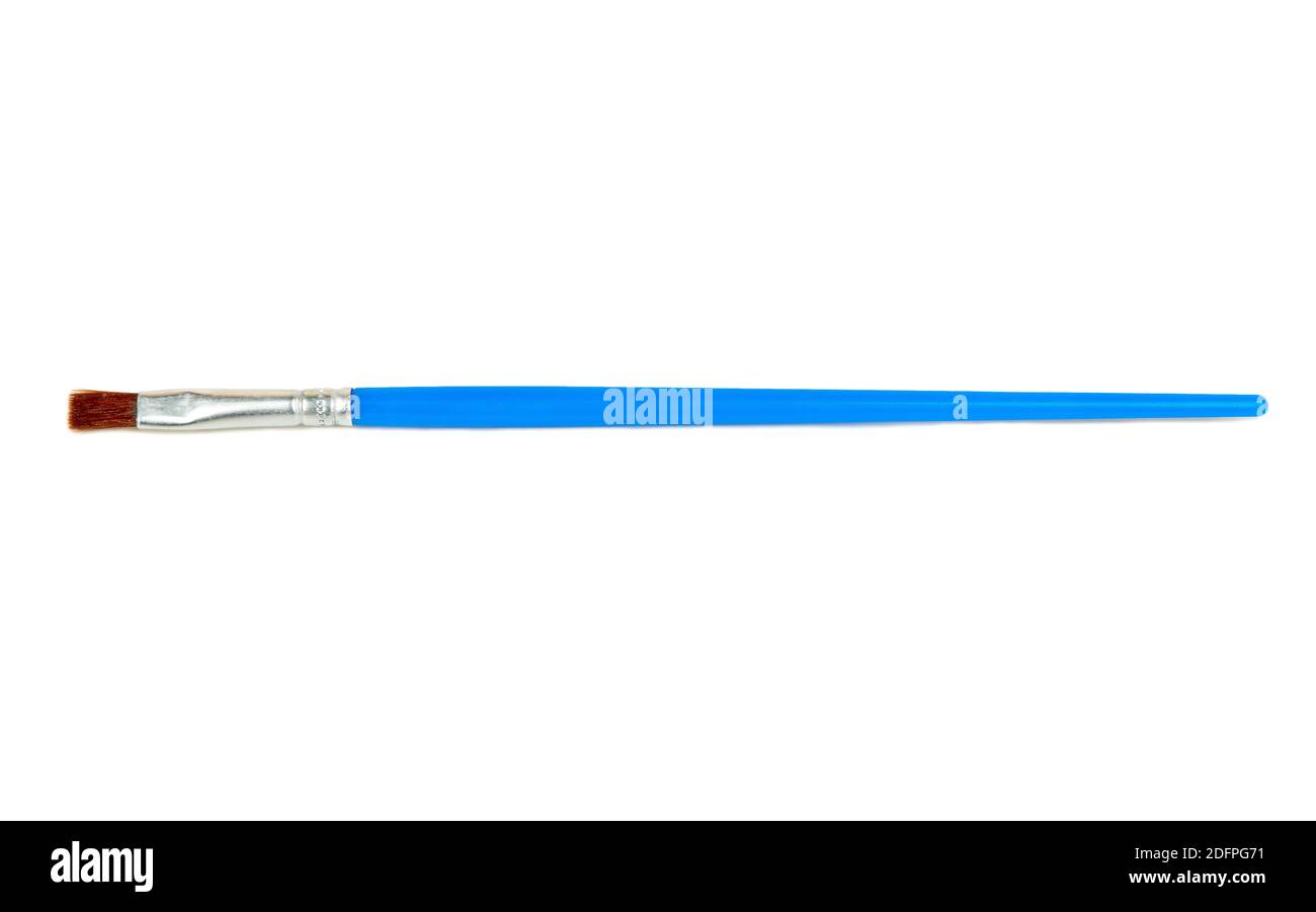 Pinceau fin bleu isolé sur fond blanc, vue de dessus Banque D'Images