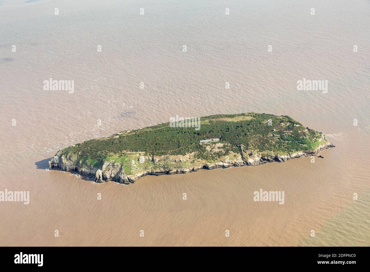 Steep Holm Island depuis les airs, pays de Galles, Royaume-Uni Banque D'Images