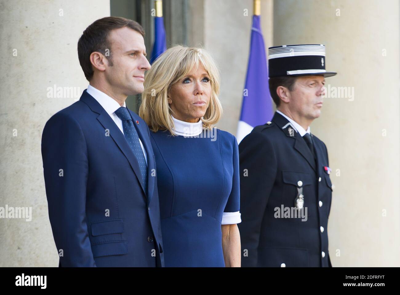 Le président français Emmanuel Macron et sa femme Brigitte Macron assistent à la conférence Elysee Palace le 8 octobre 2018 . Photo par ELIOT BLONDT/ABACAPRESS.COM Banque D'Images