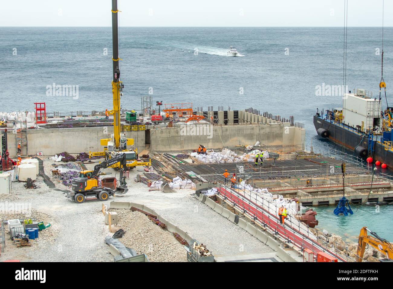 Monaco, Monte-Carlo, 09 juillet 2019 : la construction de l'île de l'Anse du Portier, l'expansion du territoire de la principauté, la construction Banque D'Images