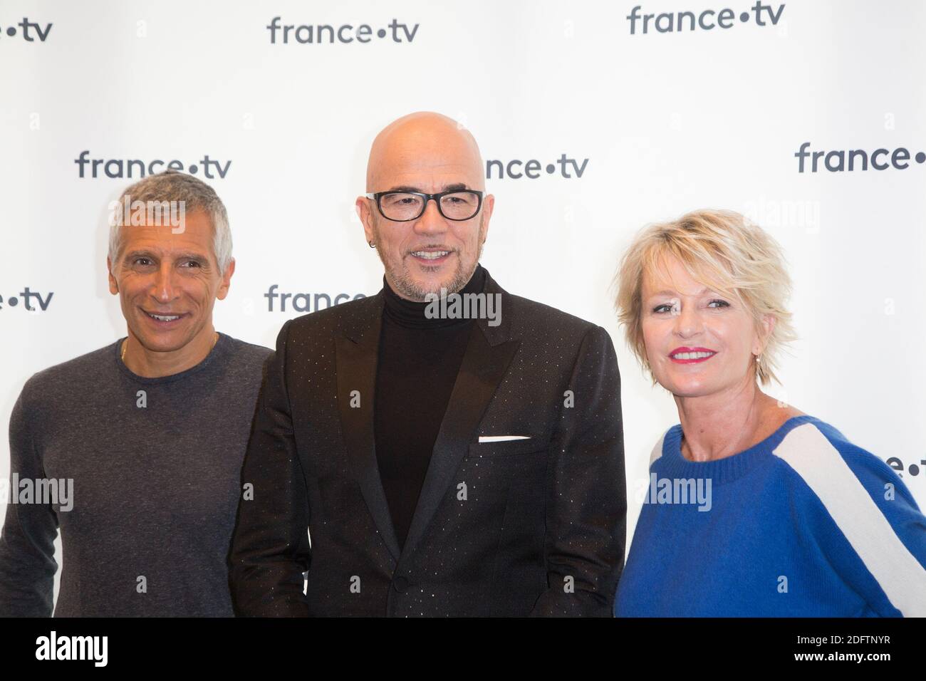 Nagui, Pascal Obispo, Sophie Davant participe à la conférence de presse « Téléthon 2018 » le 8 novembre 2018 à Paris, France. Photo de Nasser Berzane/ABACAPRESS.COM Banque D'Images