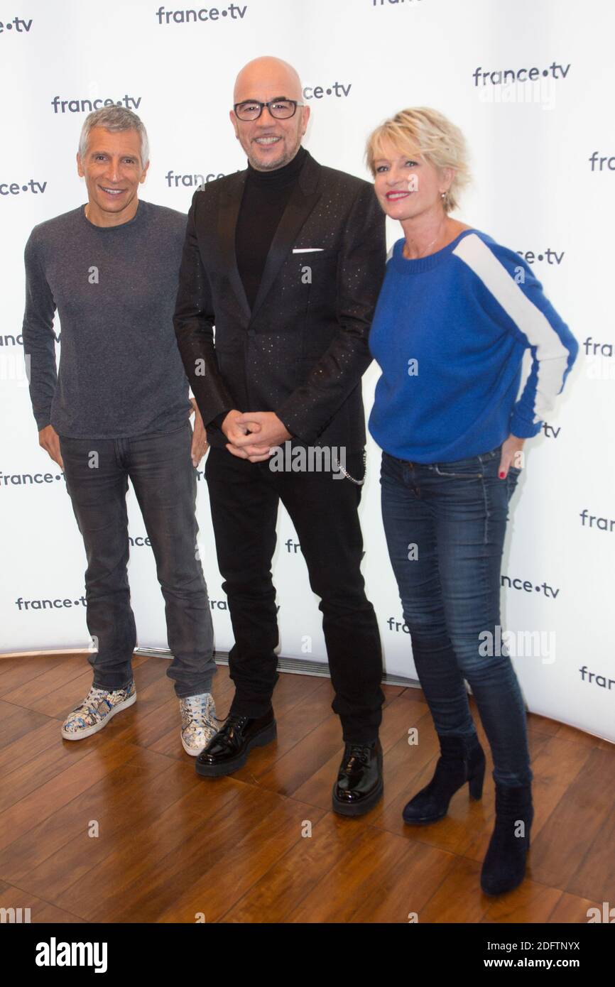 Nagui, Pascal Obispo, Sophie Davant participe à la conférence de presse « Téléthon 2018 » le 8 novembre 2018 à Paris, France. Photo de Nasser Berzane/ABACAPRESS.COM Banque D'Images