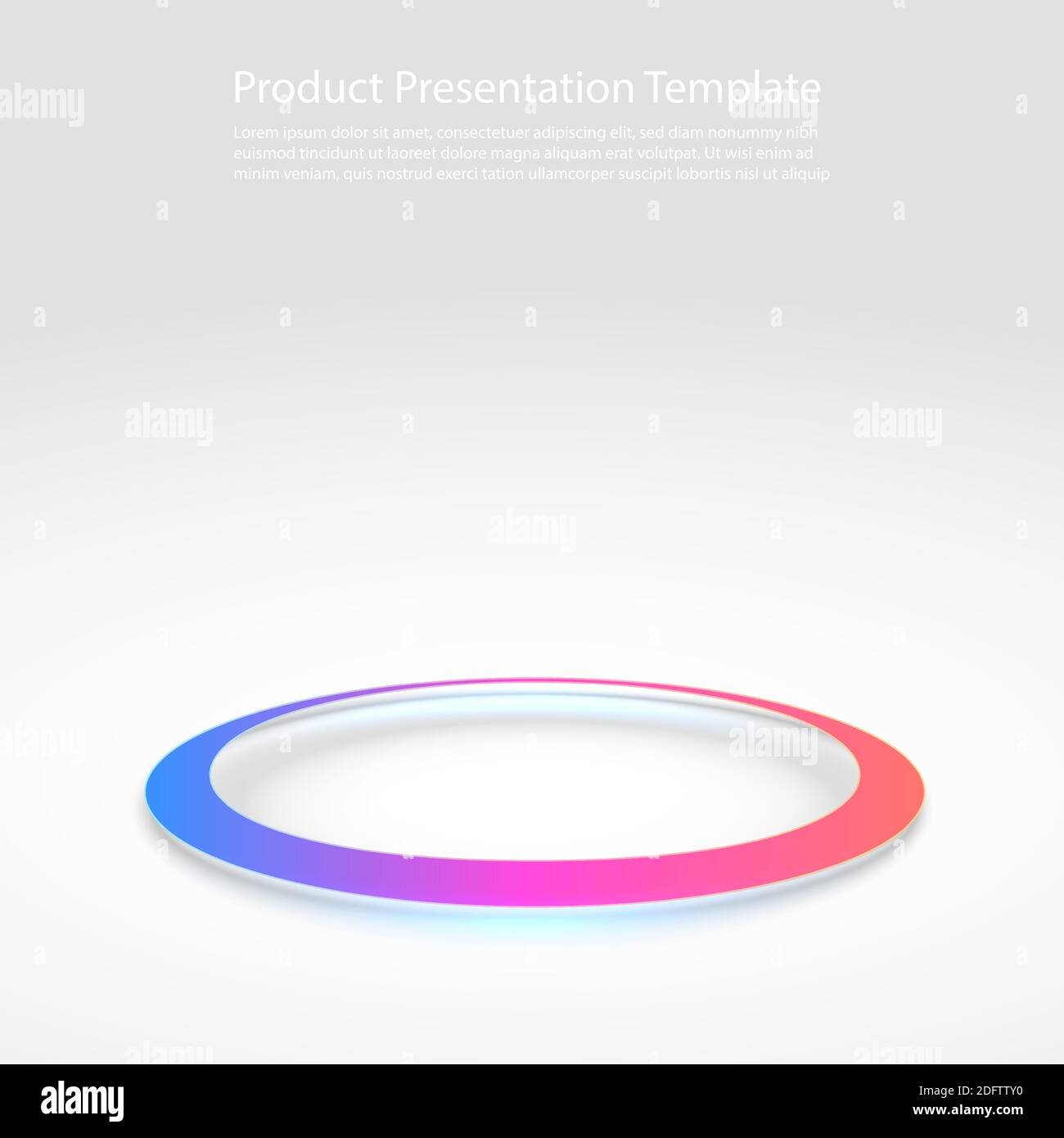 Podium sur pied rond sur fond blanc. Modèle de support de produit futuriste. Anneau lumineux au sol. Résumé de l'expérience en matière de haute technologie pour les produits de démonstration Illustration de Vecteur