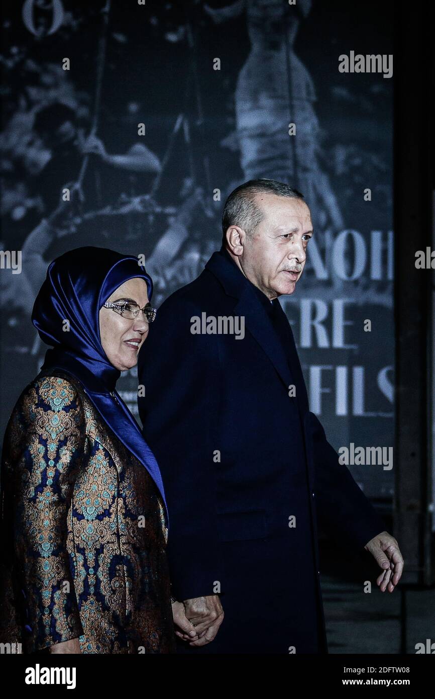 Le Président de la Turquie, Recep Tayyip Erdogan et sa femme Emine Erdogan  arrivent au Musée d'Orsay pour le dîner à l'occasion de la cérémonie  internationale du centenaire de l'armistice de 1918,