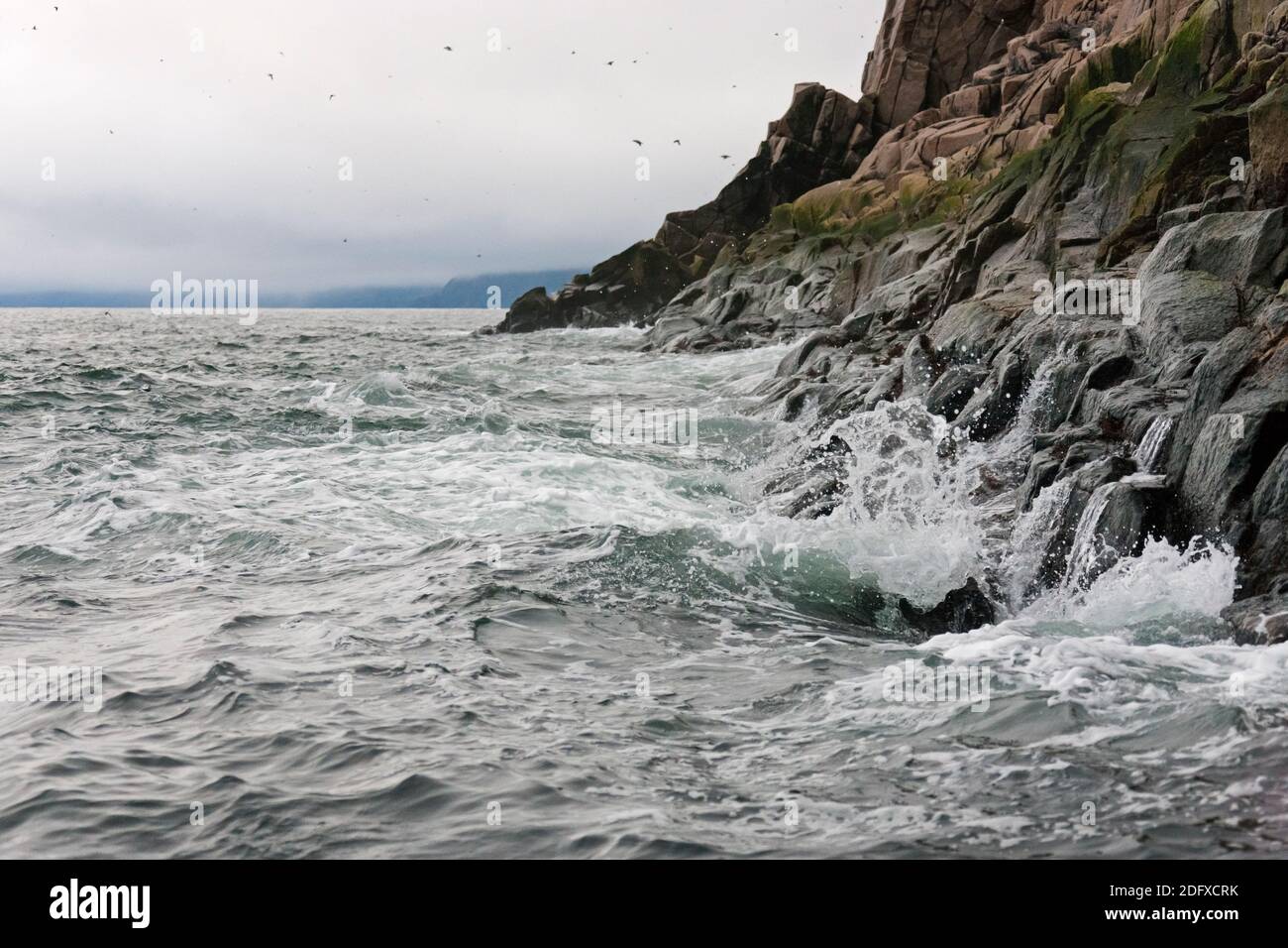 Falaise rocheuse avec Ocean, Cape Archen, Mer de Béring, Extrême-Orient russe Banque D'Images