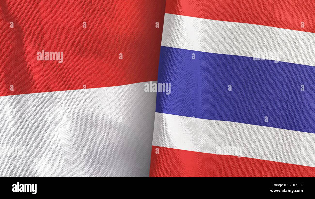 Thaïlande et Indonésie deux drapeaux textile tissu rendu 3D Banque D'Images