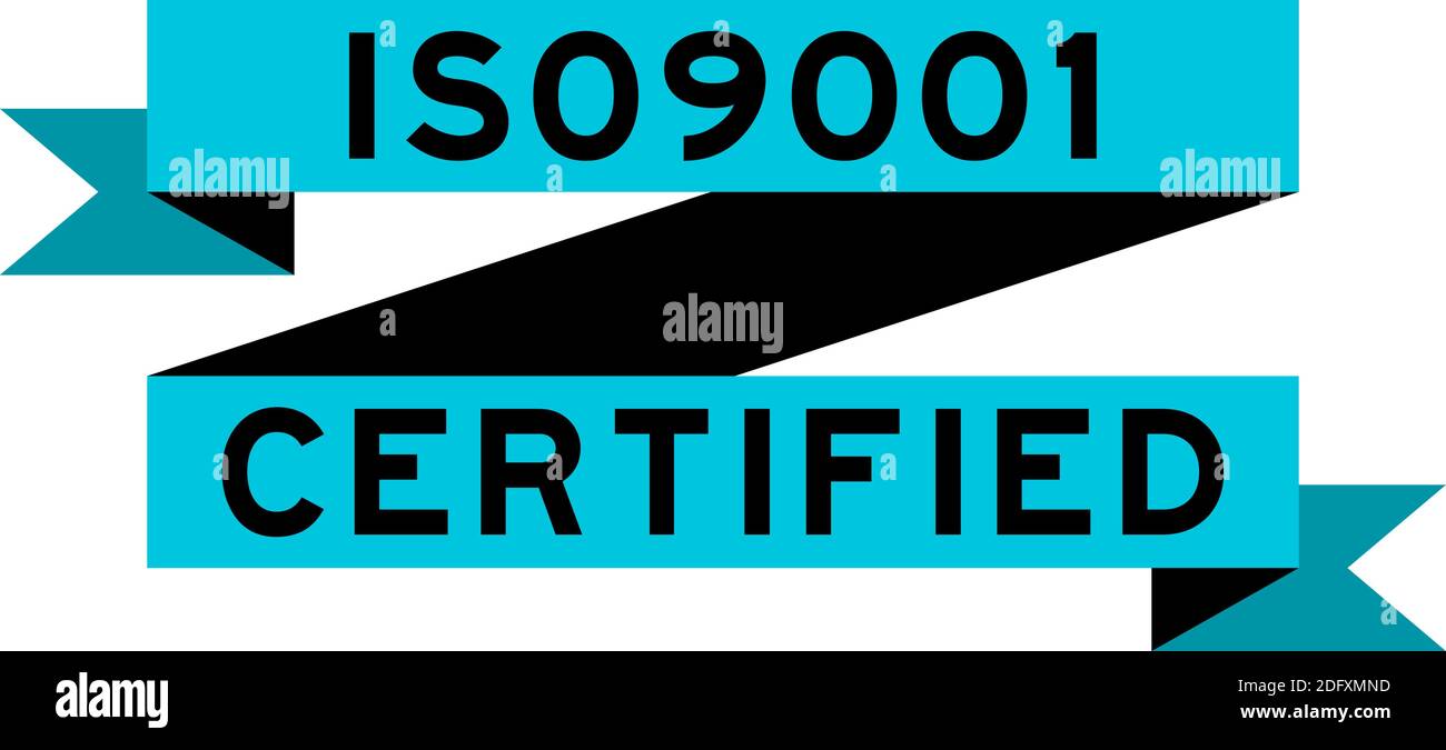 Bannière ruban de couleur bleu vintage avec certification Word ISO 9001 sur fond blanc Illustration de Vecteur
