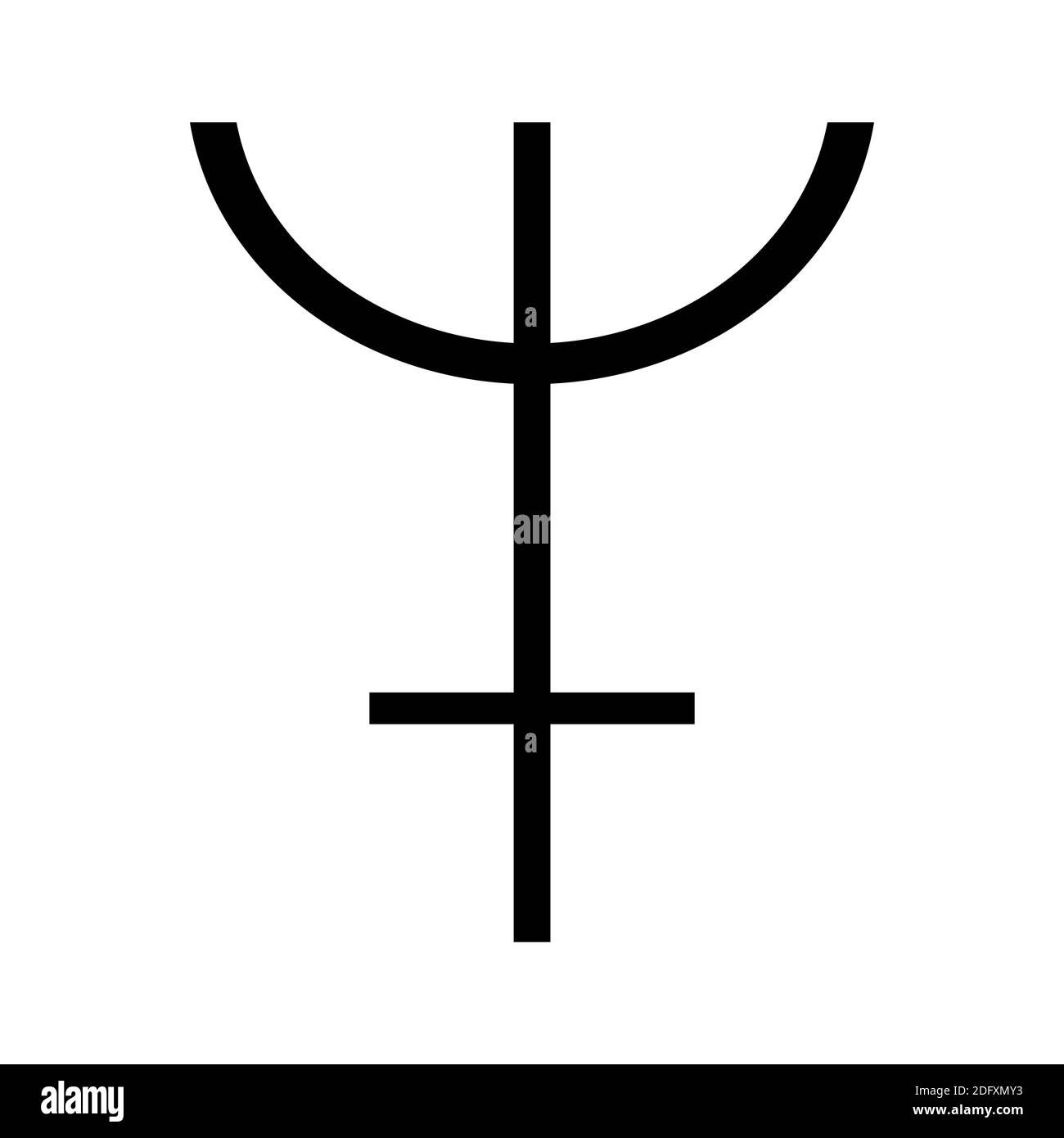 le symbole du neptune, un des symboles de l'alchimie. Icône neptune en noir et blanc. Banque D'Images