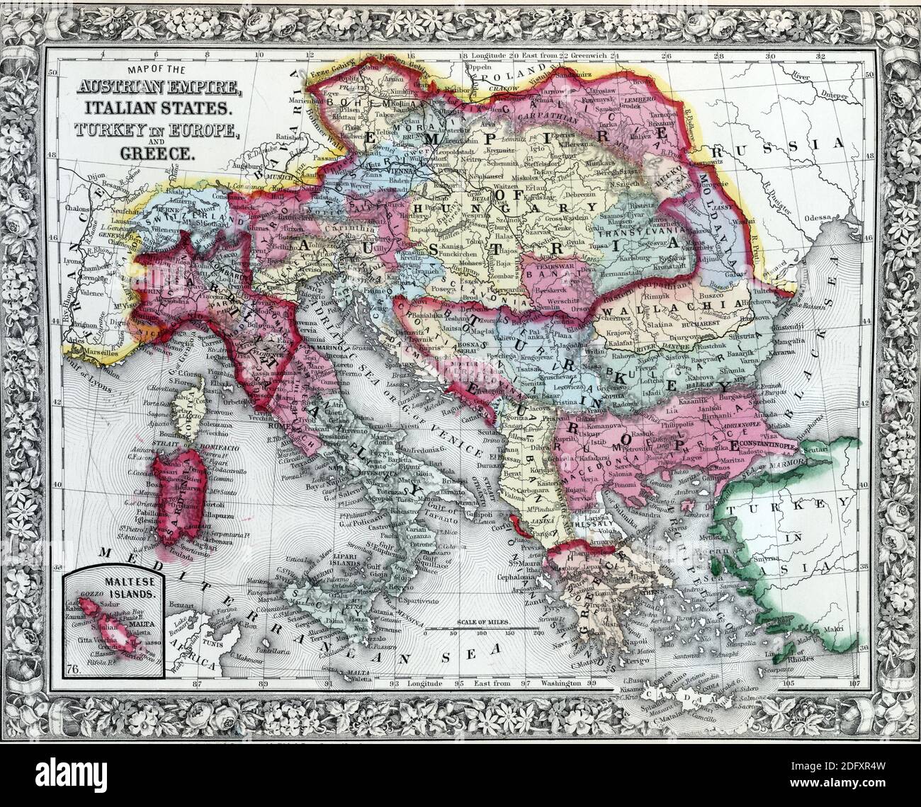 Carte antique de l'Empire autrichien, des États italiens et de la Turquie en Europe et en Grèce Créateur: Mitchell, Samuel Augustus, 1792-1868; nouveau g de Mitchell Banque D'Images