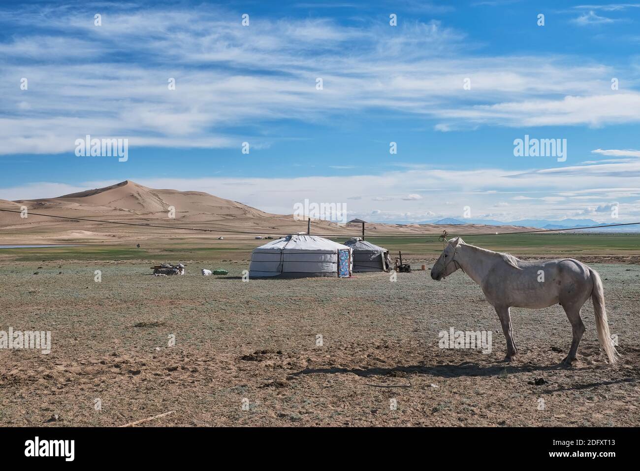 Sables Mongol Els, mongol yurt en Mongolie Banque D'Images