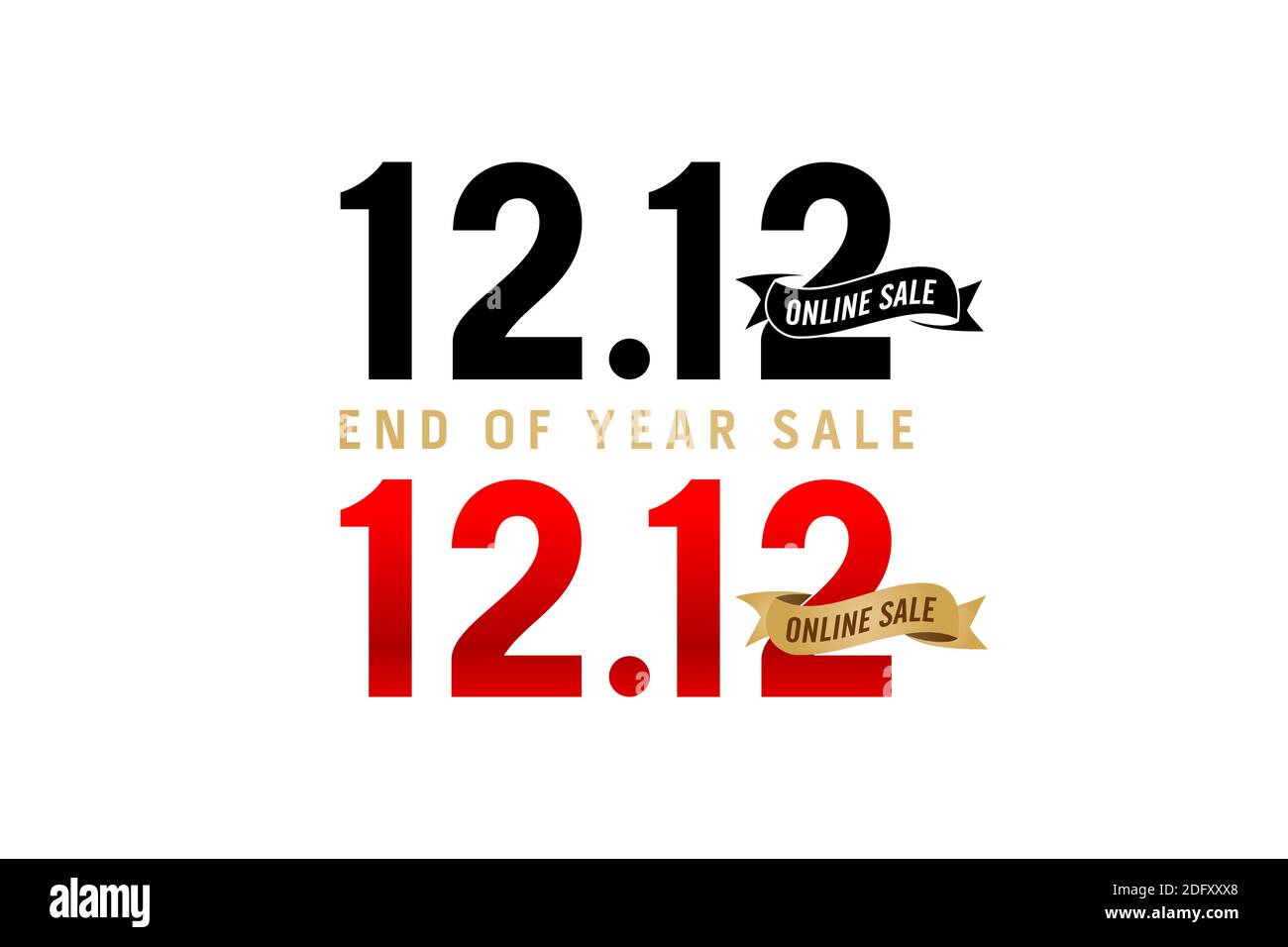 12.12 vente, 12.12 Vente en ligne, fin de l'année Vente, ruban doré noir et rouge couleur isolée arrière-plan affiche ou prospectus en ligne, Illustration de Vecteur