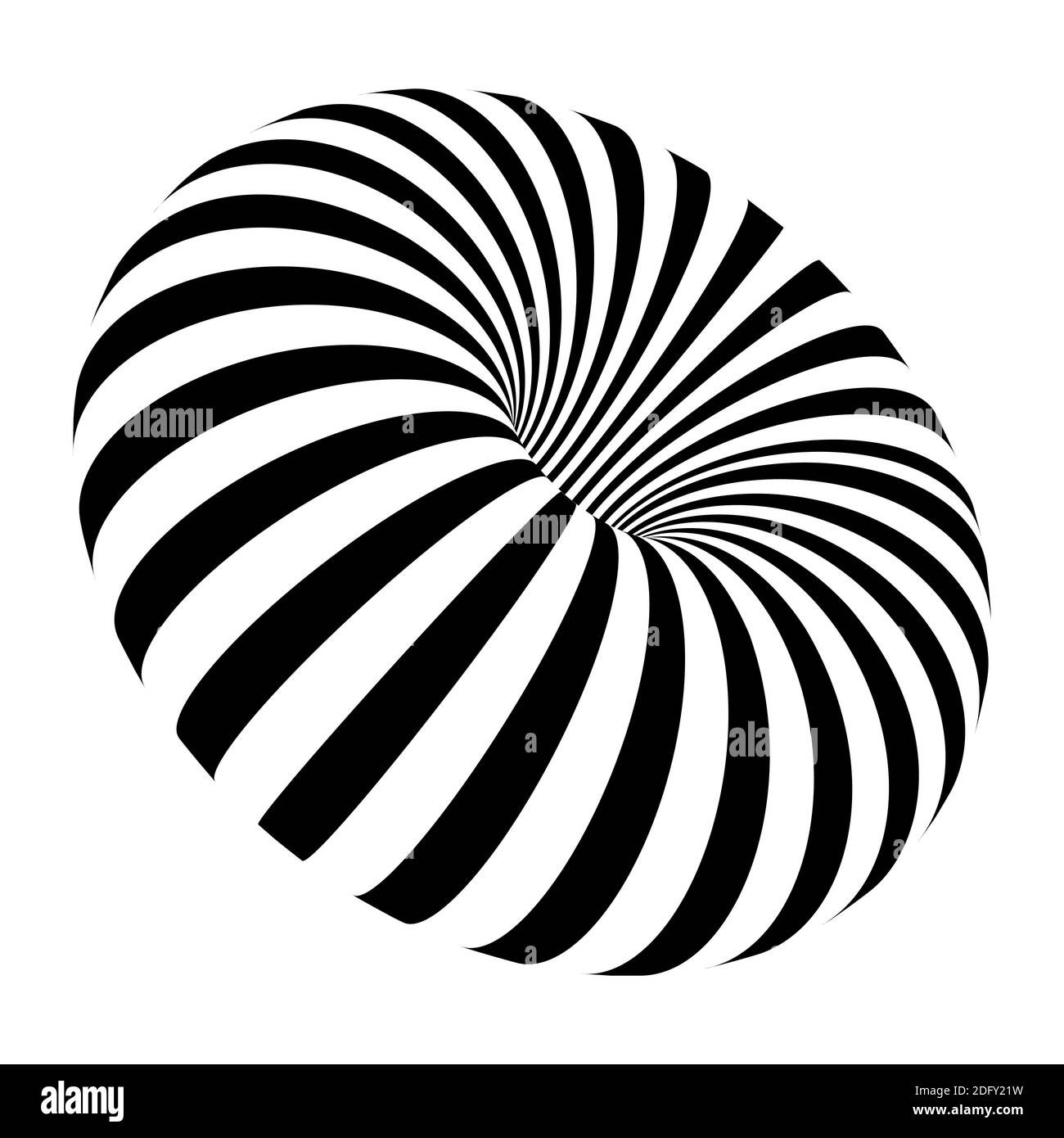 Tore rayé sur fond blanc. Rayures noires sur l'illustration vectorielle de la forme géométrique circulaire moderne. Effet d'illusion graphique optique activé Illustration de Vecteur