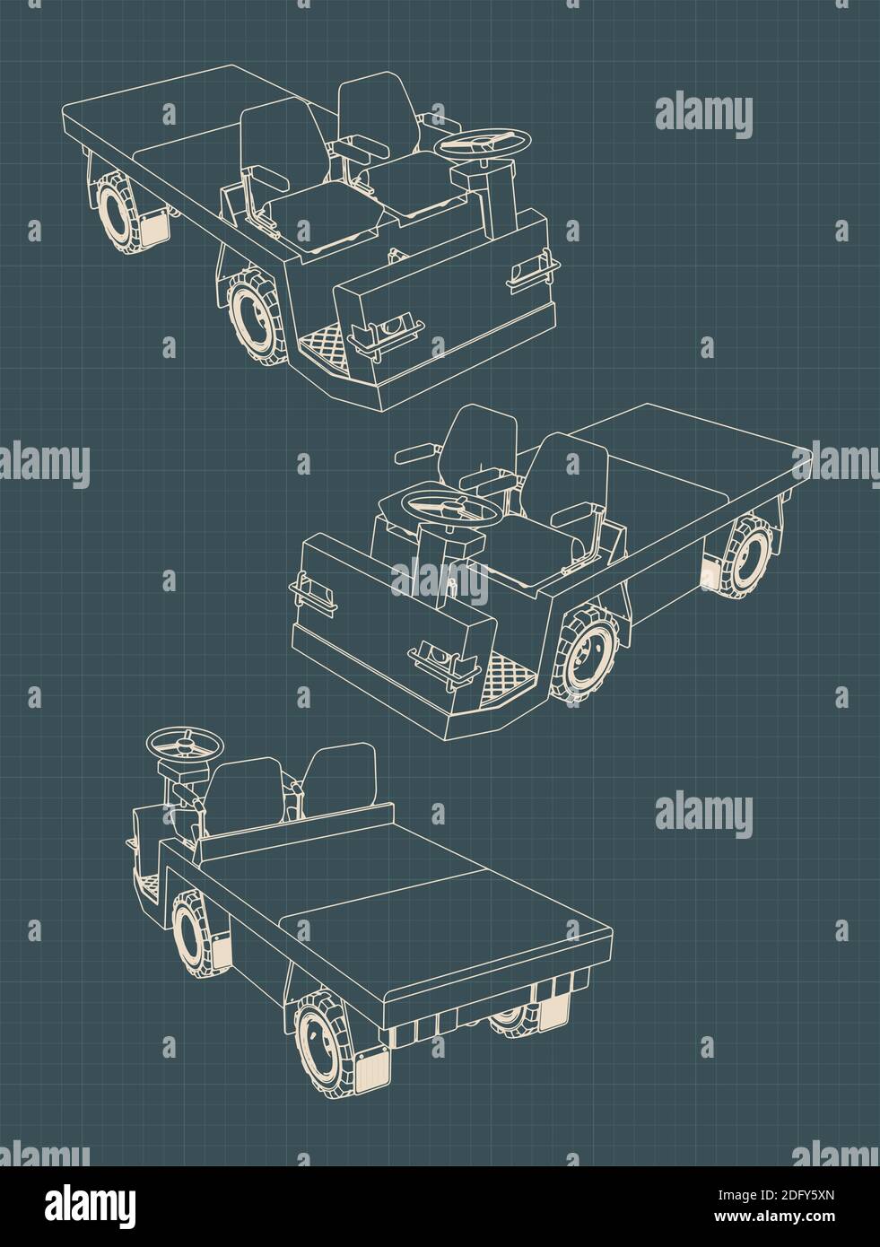 Illustrations vectorielles stylisées de dessins de tracteur de remorquage de bagages d'aéroport Illustration de Vecteur