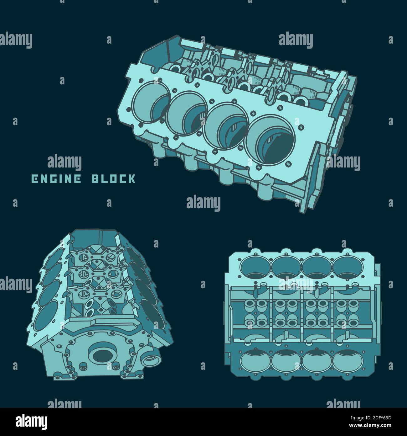Illustration vectorielle stylisée d'un bloc-cylindres d'un moteur en V. Illustration de Vecteur