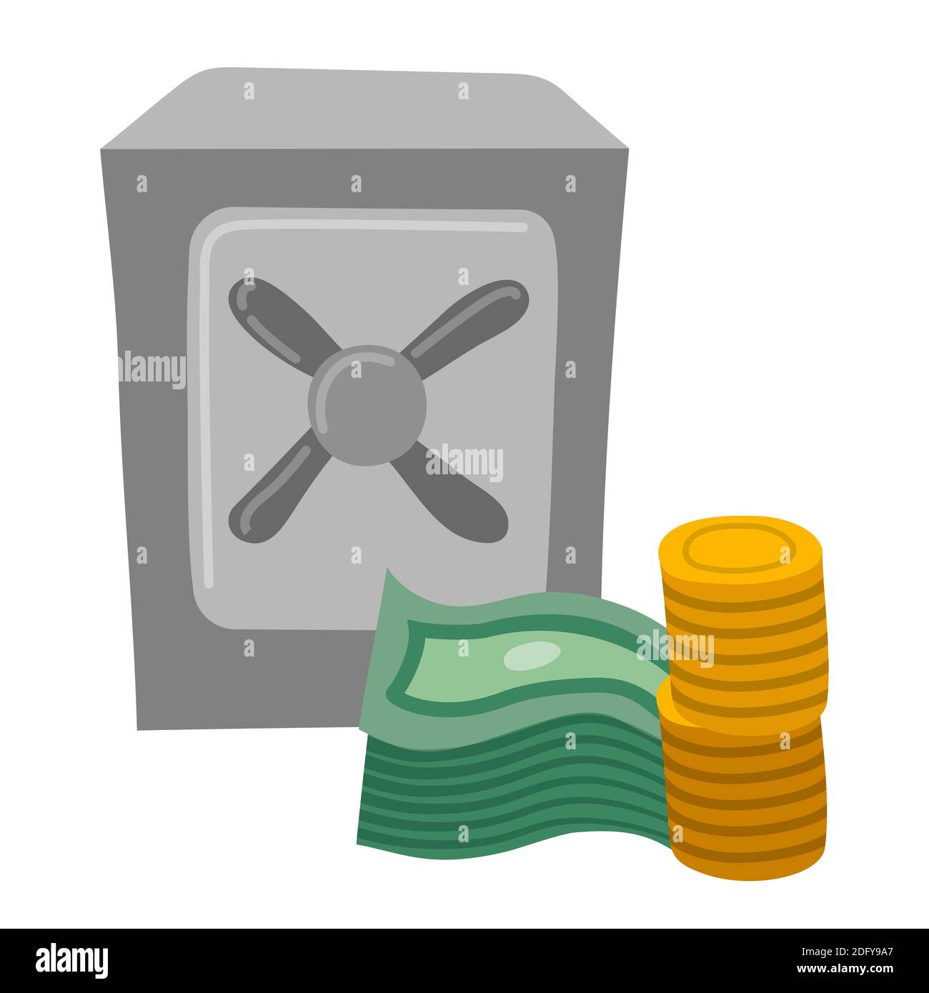 illustration de l'icône d'épargne financière avec un coffre-fort, des pièces et une monnaie Illustration de Vecteur illustration de l'icône d'épargne financière avec un coffre-fort, des pièces et une monnaie Illustration de Vecteur