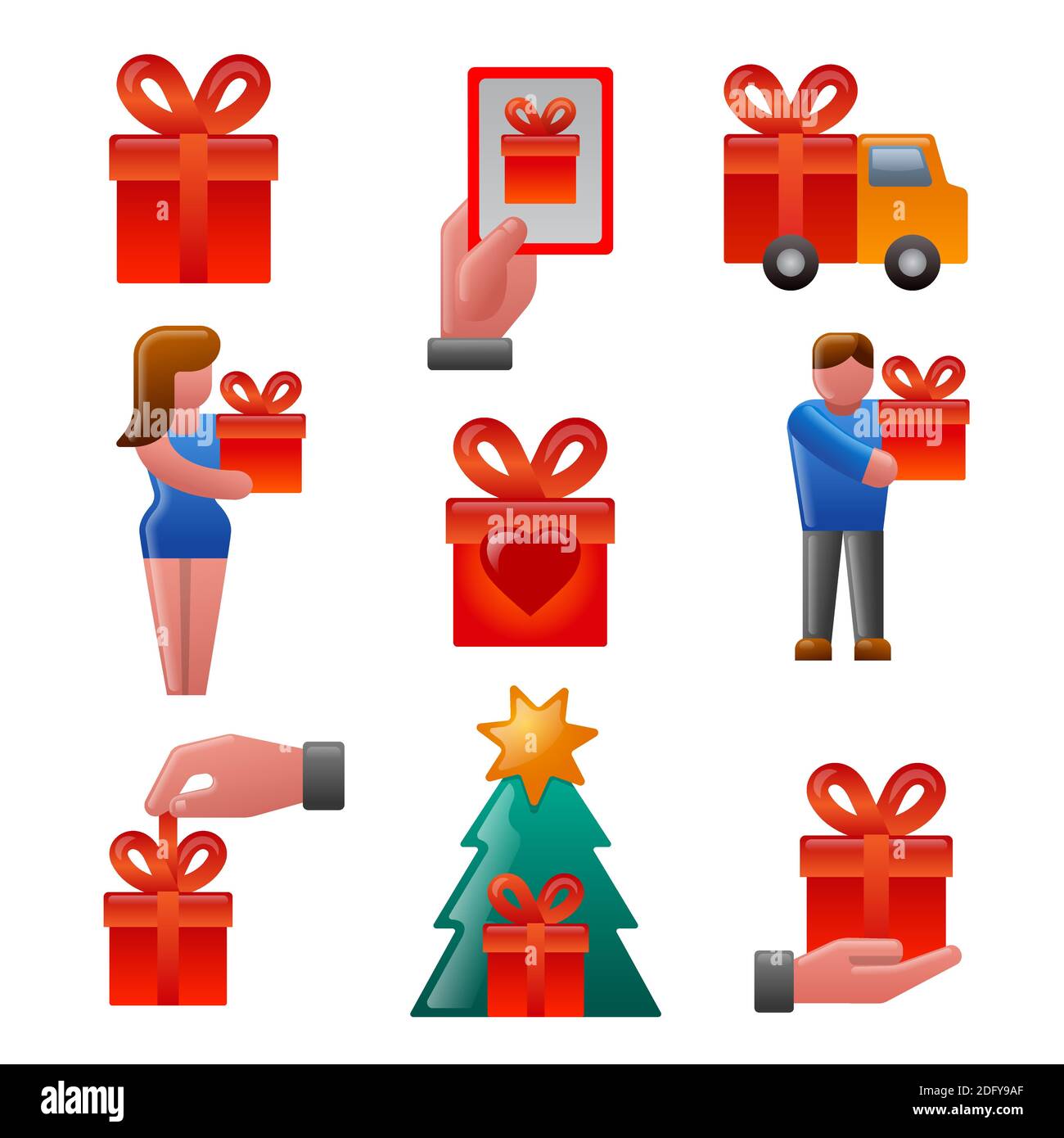 illustration du cadeau et présente un ensemble d'icônes brillantes et colorées Illustration de Vecteur illustration du cadeau et présente un ensemble d'icônes brillantes et colorées Illustration de Vecteur