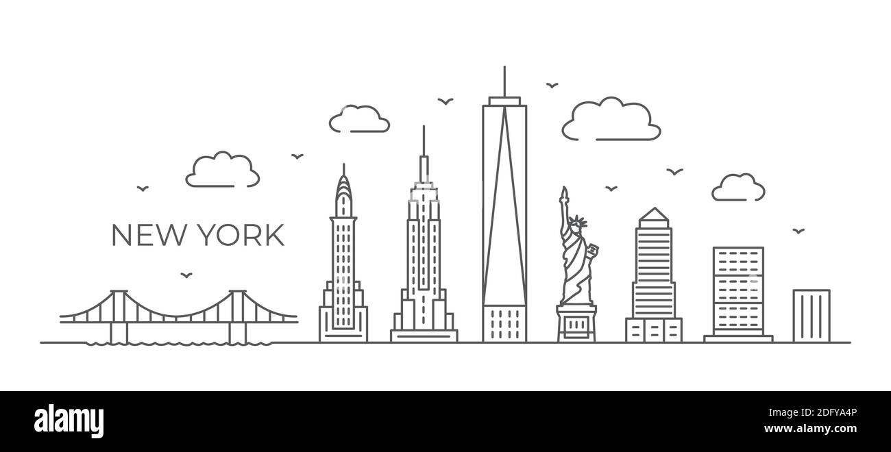 Dessin New York Line illustration New York en style ligne sur fond blanc Illustration de Vecteur