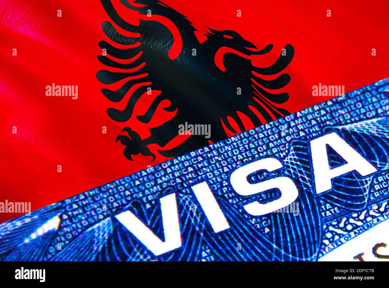 Document de visa pour l'Albanie gros plan. Passeport visa sur le drapeau de  l'Albanie. Albanie visa de visiteur en passeport, rendu 3D. Albanie entrée  multiple dans passeport. Clos Photo Stock - Alamy