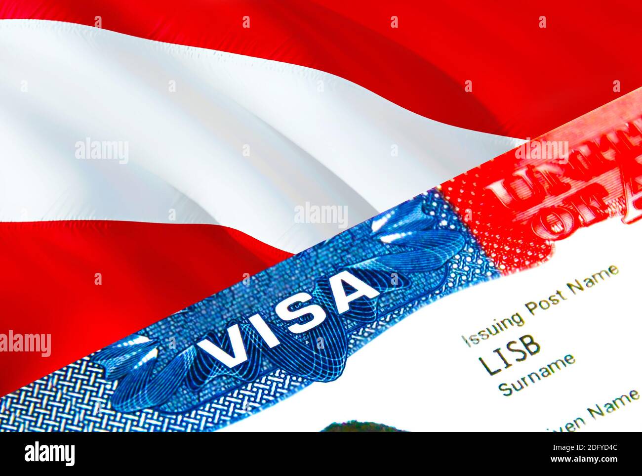 Autriche visa d'immigration. Gros plan Visa à l'Autriche se concentrant sur  le mot VISA, le rendu 3D. Voyage ou migration vers l'Autriche concept de  destination avec visa dans Photo Stock - Alamy