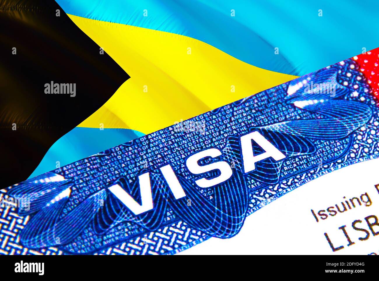 Bahamas visa timbre en passeport avec texte VISA. Passeport voyager à  l'étranger concept. Concept Voyage aux Bahamas - mise au point sélective,  rendu 3D. Taux d'immigration Photo Stock - Alamy