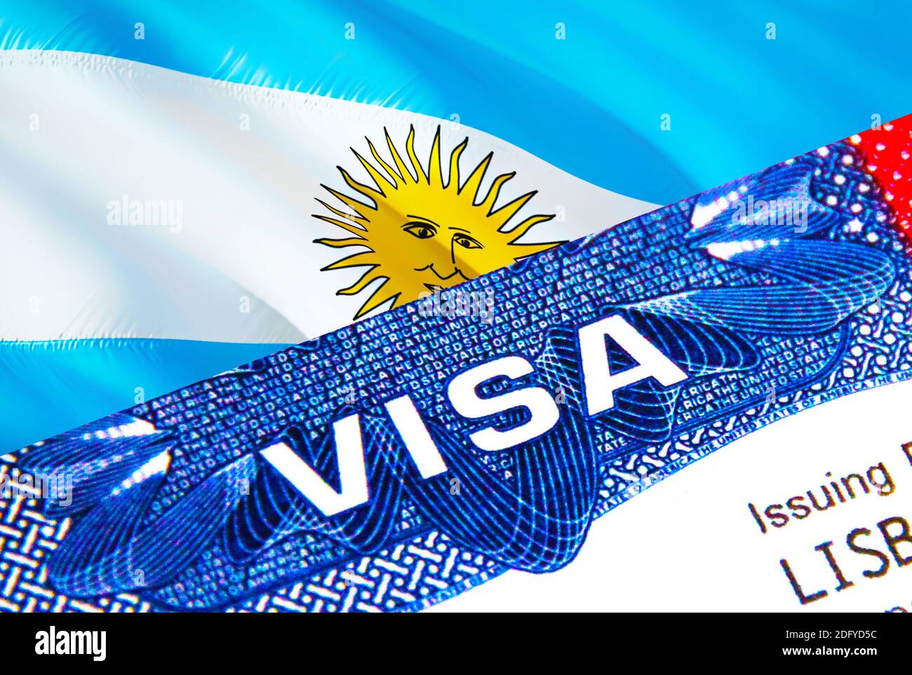 Argentine Visa en passeport. Visa d'immigration des États-Unis pour l' Argentine citoyens se concentrant sur le mot VISA. Voyage Argentine visa  dans identification nationale fermer Photo Stock - Alamy