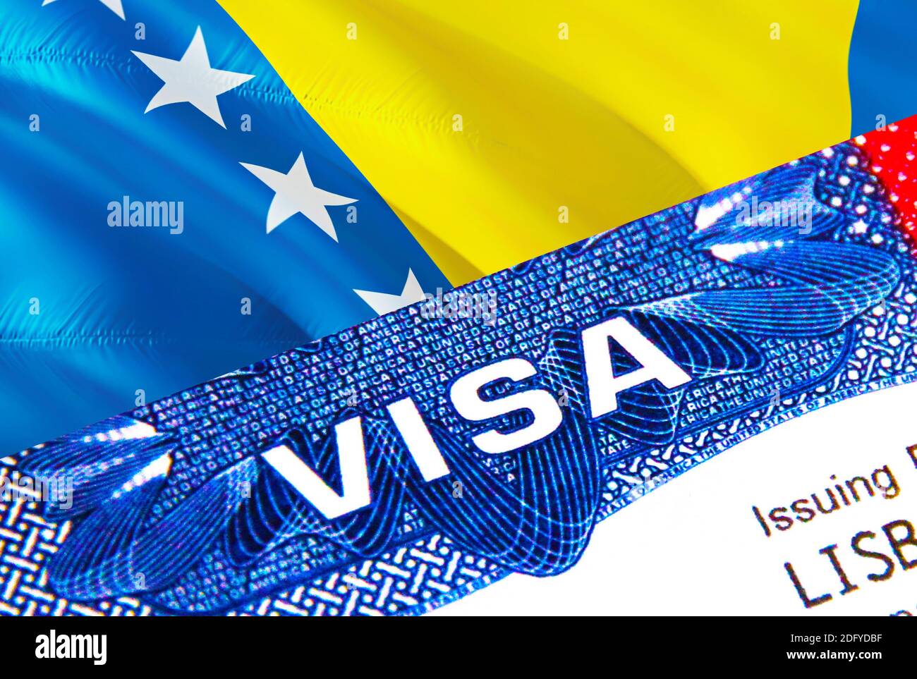 Bosnie-Herzégovine Visa en passeport. Visa d'immigration des États-Unis  pour les citoyens de Bosnie-Herzégovine se concentrant sur le mot VISA.  Voyager Bosnie-Herzégovine Photo Stock - Alamy