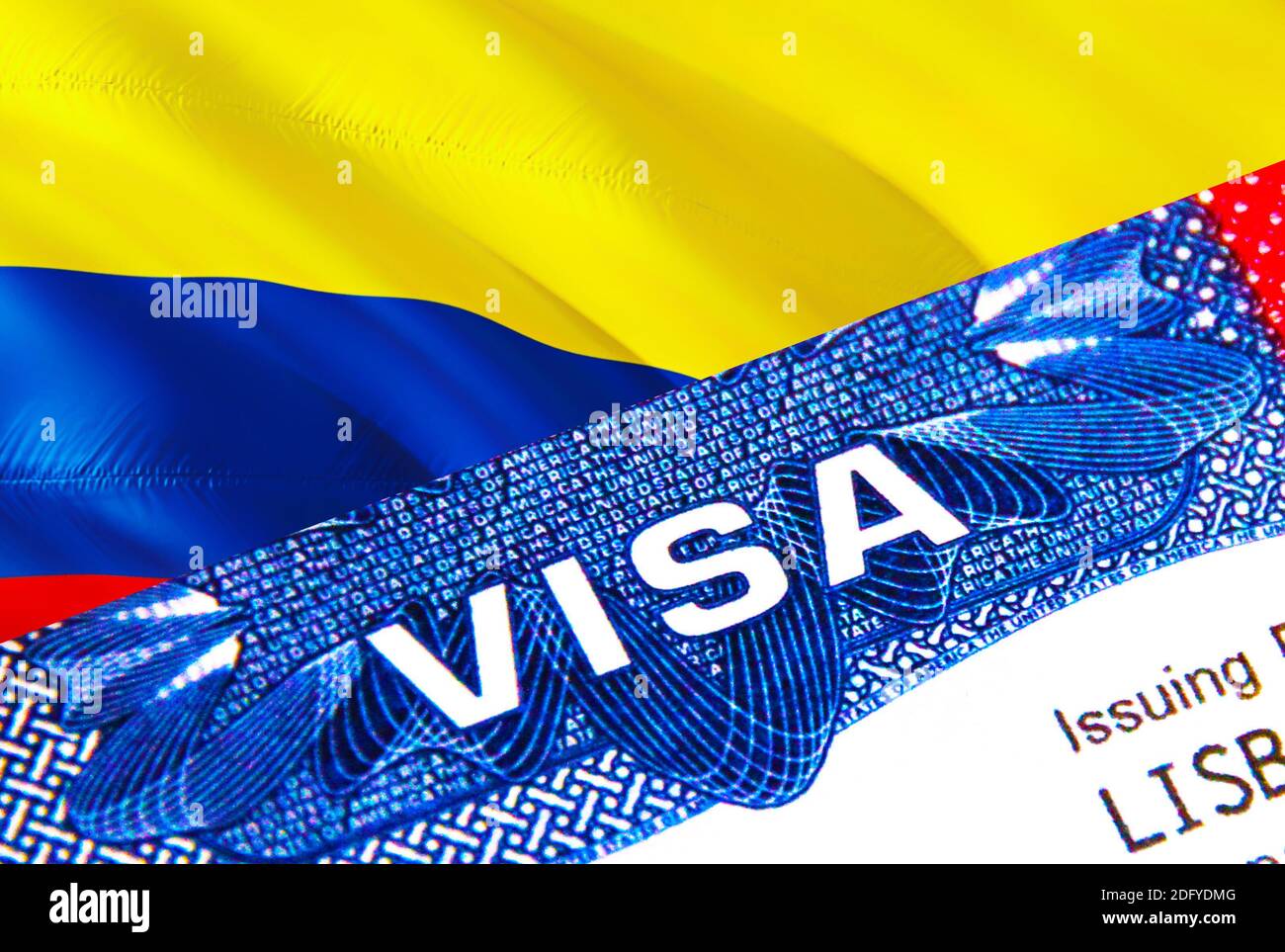 Colombie Visa en passeport. Visa d'immigration des États-Unis pour la  Colombie les citoyens se concentrant sur le mot VISA. Voyage Colombie visa  dans l'identification nationale gros plan Photo Stock - Alamy