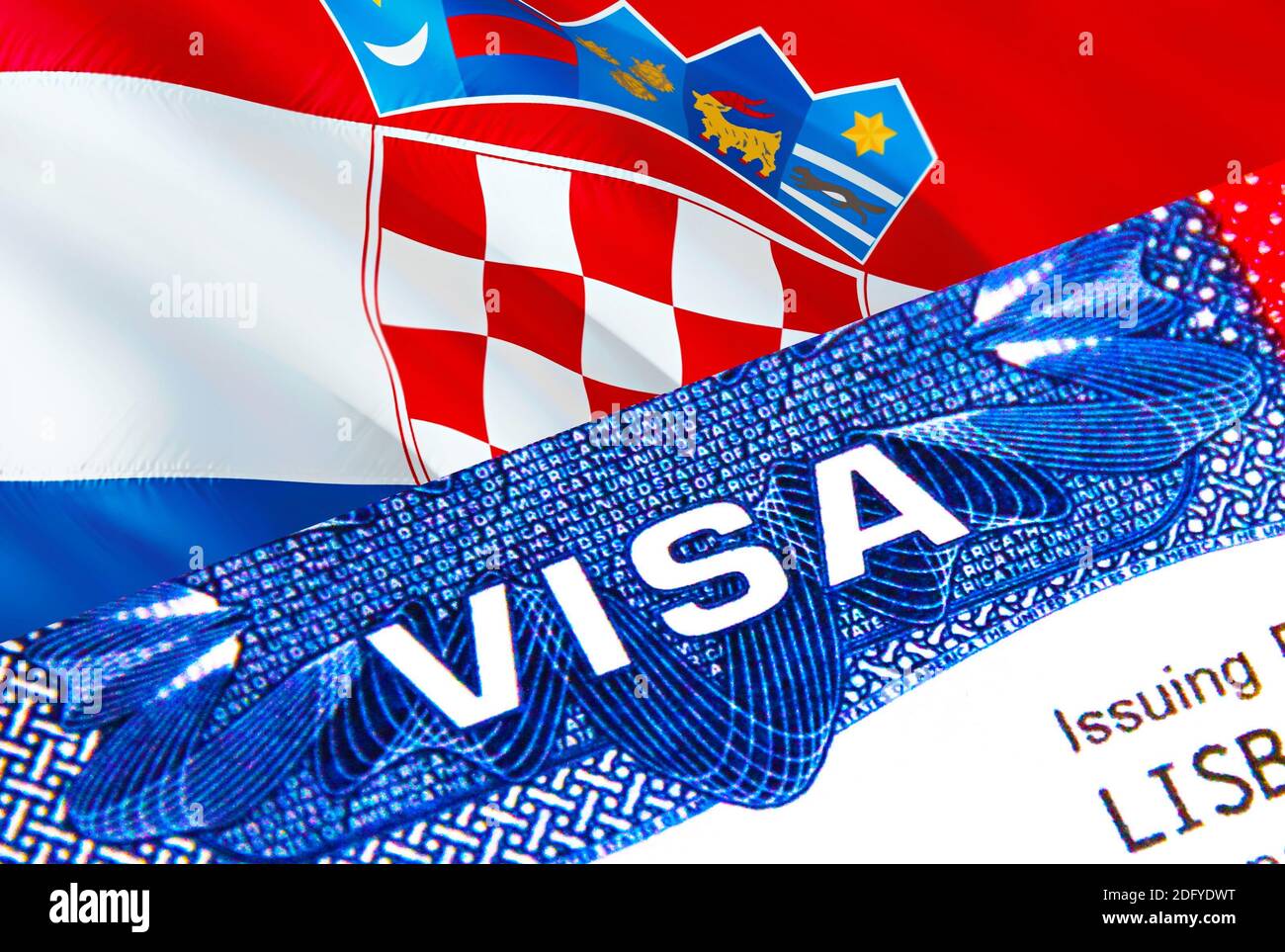 Croatie Visa en passeport. Visa d'immigration des États-Unis pour les  citoyens de Croatie se concentrant sur le mot VISA. Voyage Croatie visa en  identification nationale gros plan,3D Photo Stock - Alamy