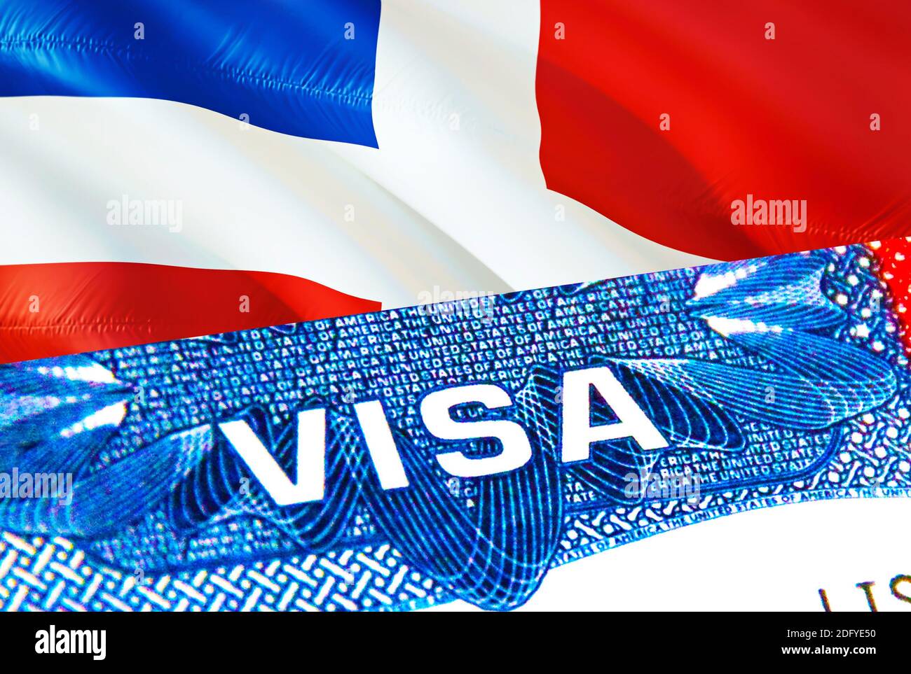 Visa de la République dominicaine. Voyage en République Dominicaine se  concentrant sur le mot VISA, le rendu 3D. République dominicaine immigre  concept avec visa en passeport Photo Stock - Alamy
