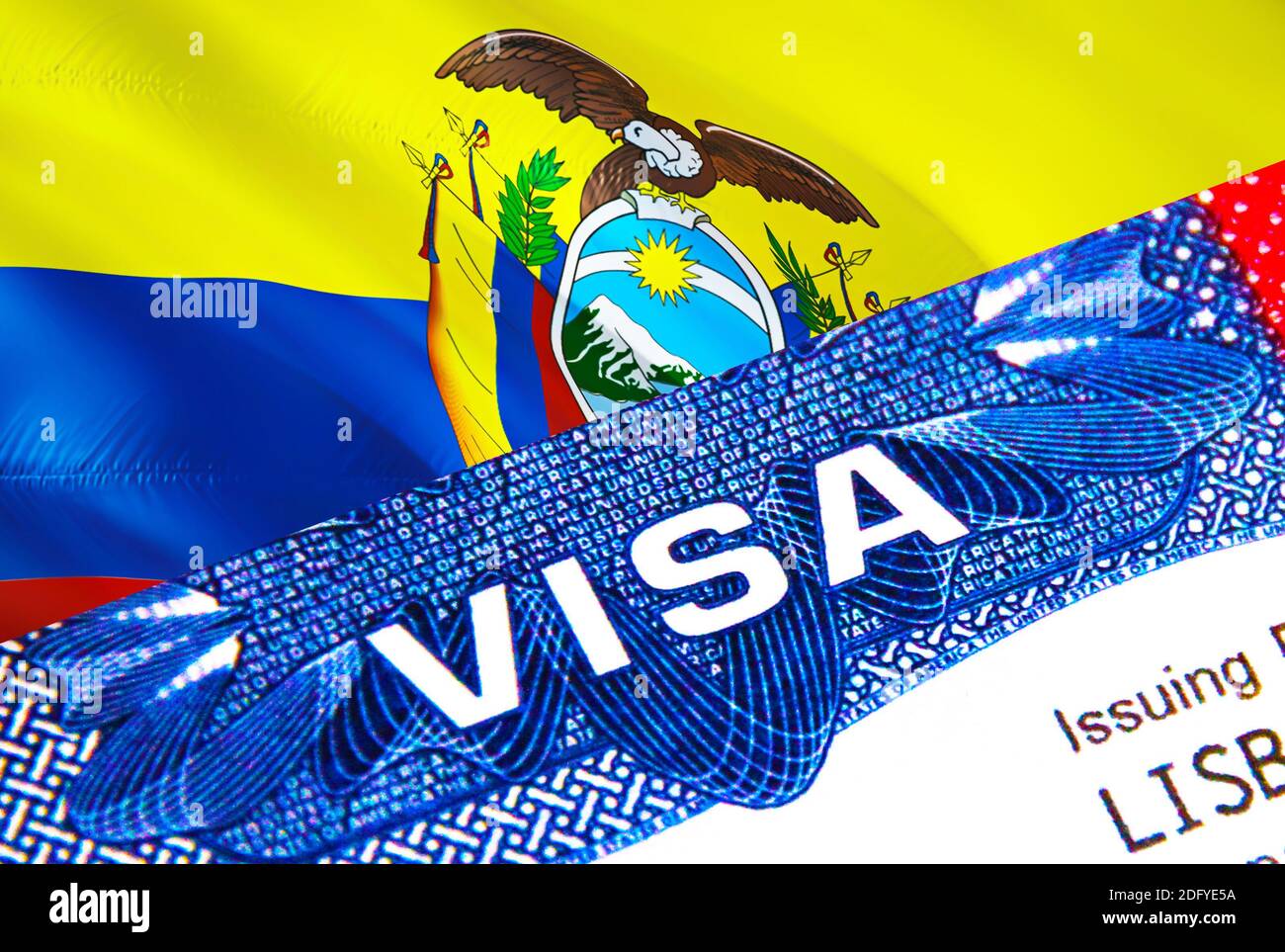 Équateur Visa en passeport. Visa d'immigration des États-Unis pour les  citoyens de l'Équateur se concentrant sur le mot VISA. Voyage Équateur visa  en identification nationale gros-up,3D Photo Stock - Alamy