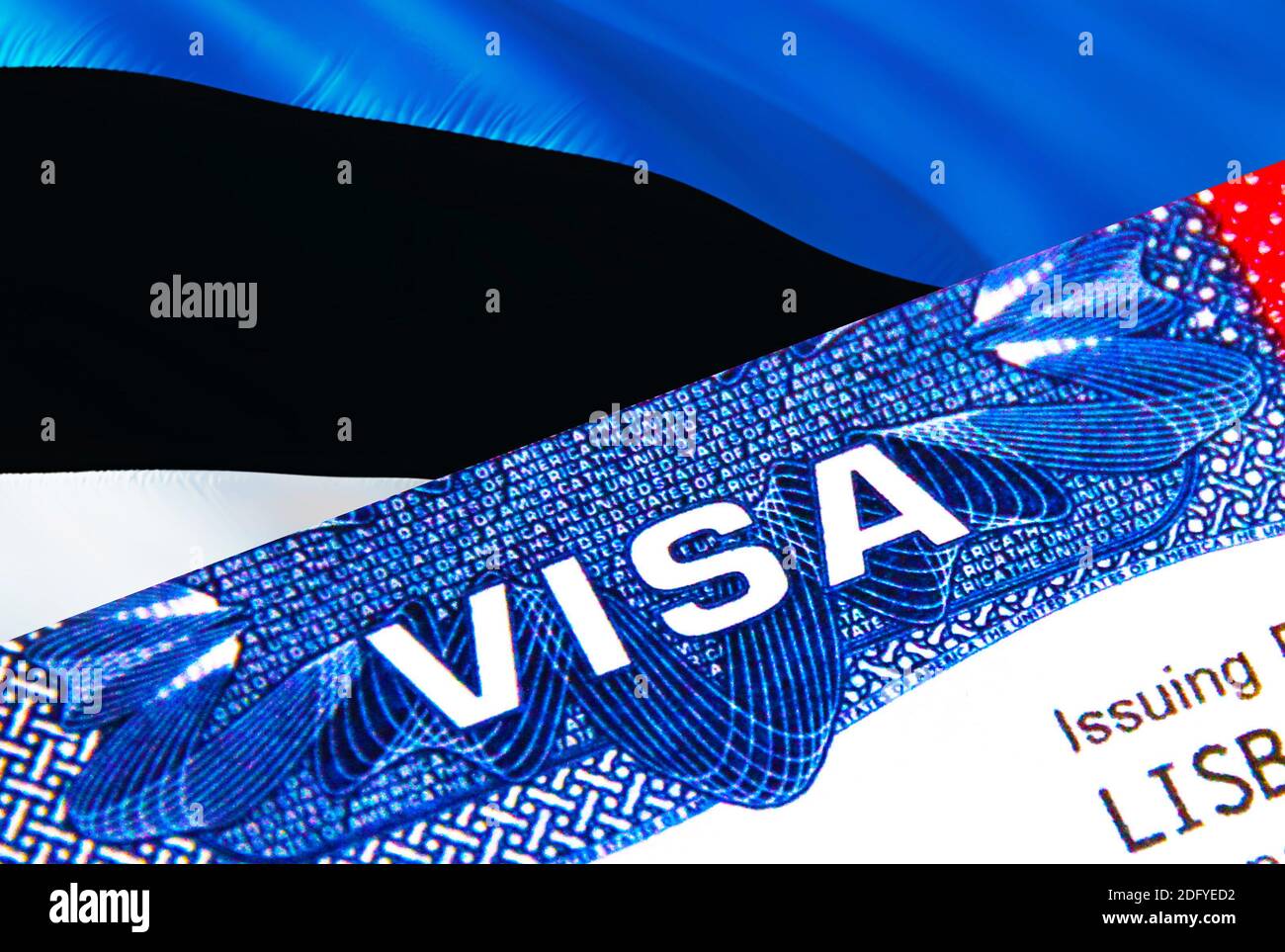 Estonie Visa en passeport. USA immigration Visa pour l'Estonie citoyens se  concentrant sur le mot VISA. Voyage Estonie visa en identification  nationale gros-up,3D Photo Stock - Alamy