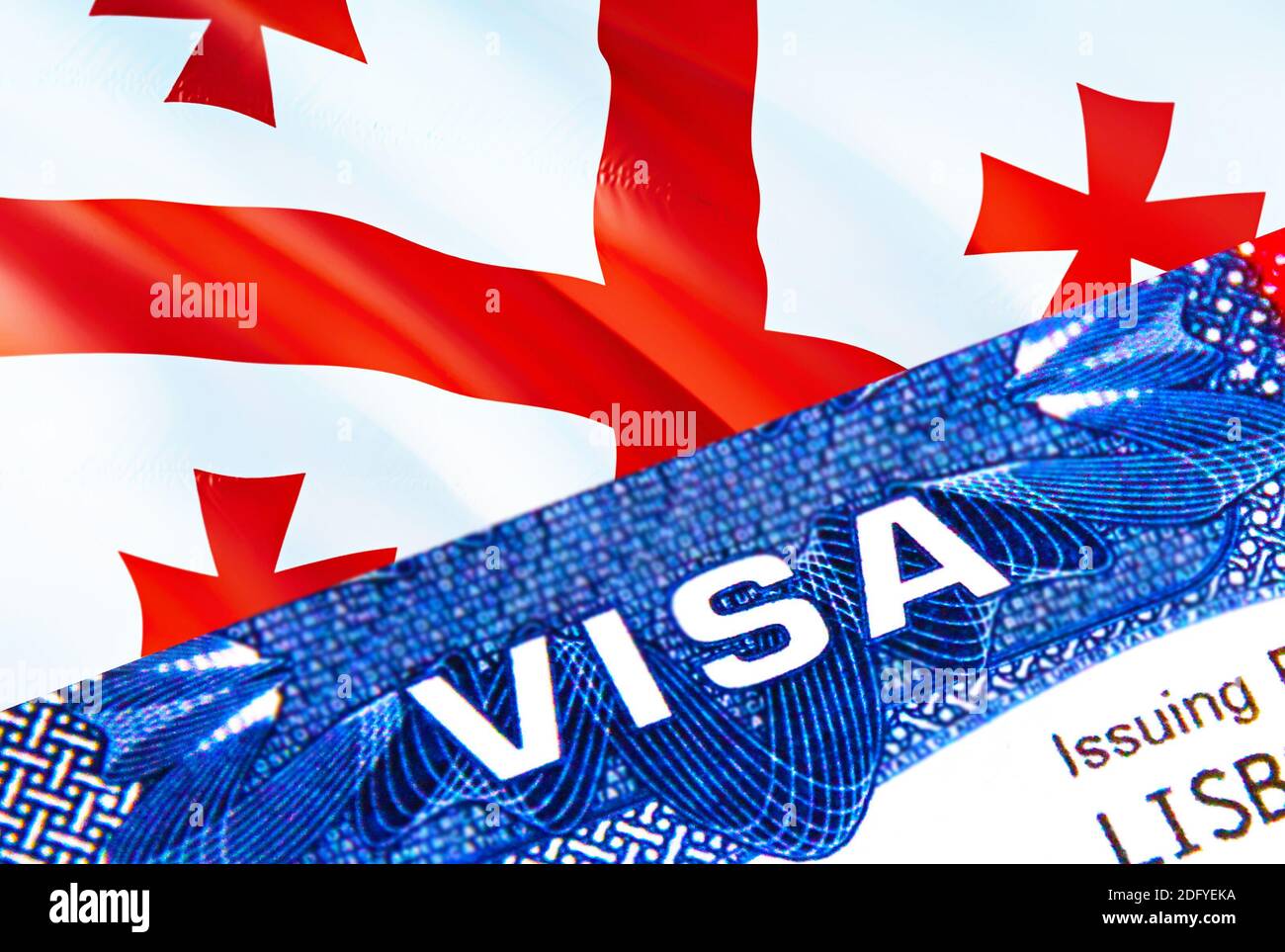 Texte VISA sur la Géorgie visa timbre dans le passeport. Passeport voyager  à l'étranger concept. Concept voyage en Géorgie - mise au point sélective,  rendu 3D. Immigration Photo Stock - Alamy