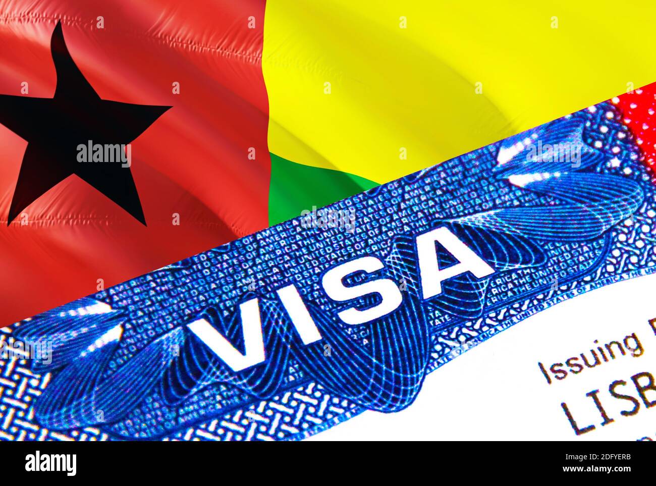 Guinée Bissau Visa en passeport. Visa d'immigration des États-Unis pour les  citoyens de la Guinée-Bissau se concentrant sur le mot VISA. Voyage Guinée  Bissau visa en identification nationale Photo Stock - Alamy