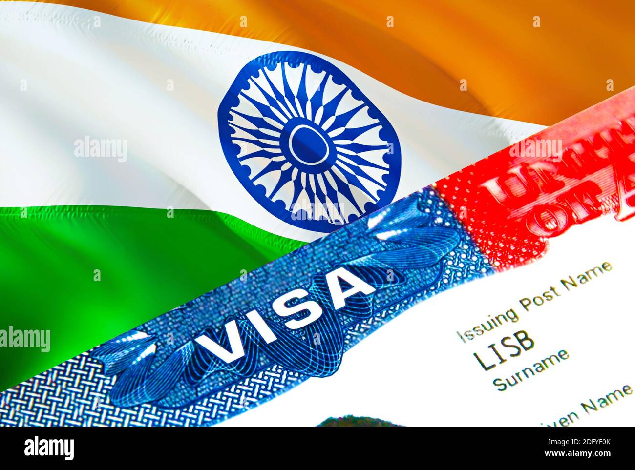 Inde visa d'immigration. Gros plan Visa en Inde se concentrant sur le mot  VISA, rendu 3D. Voyage ou migration vers l'Inde concept de destination avec  visa en passp Photo Stock - Alamy