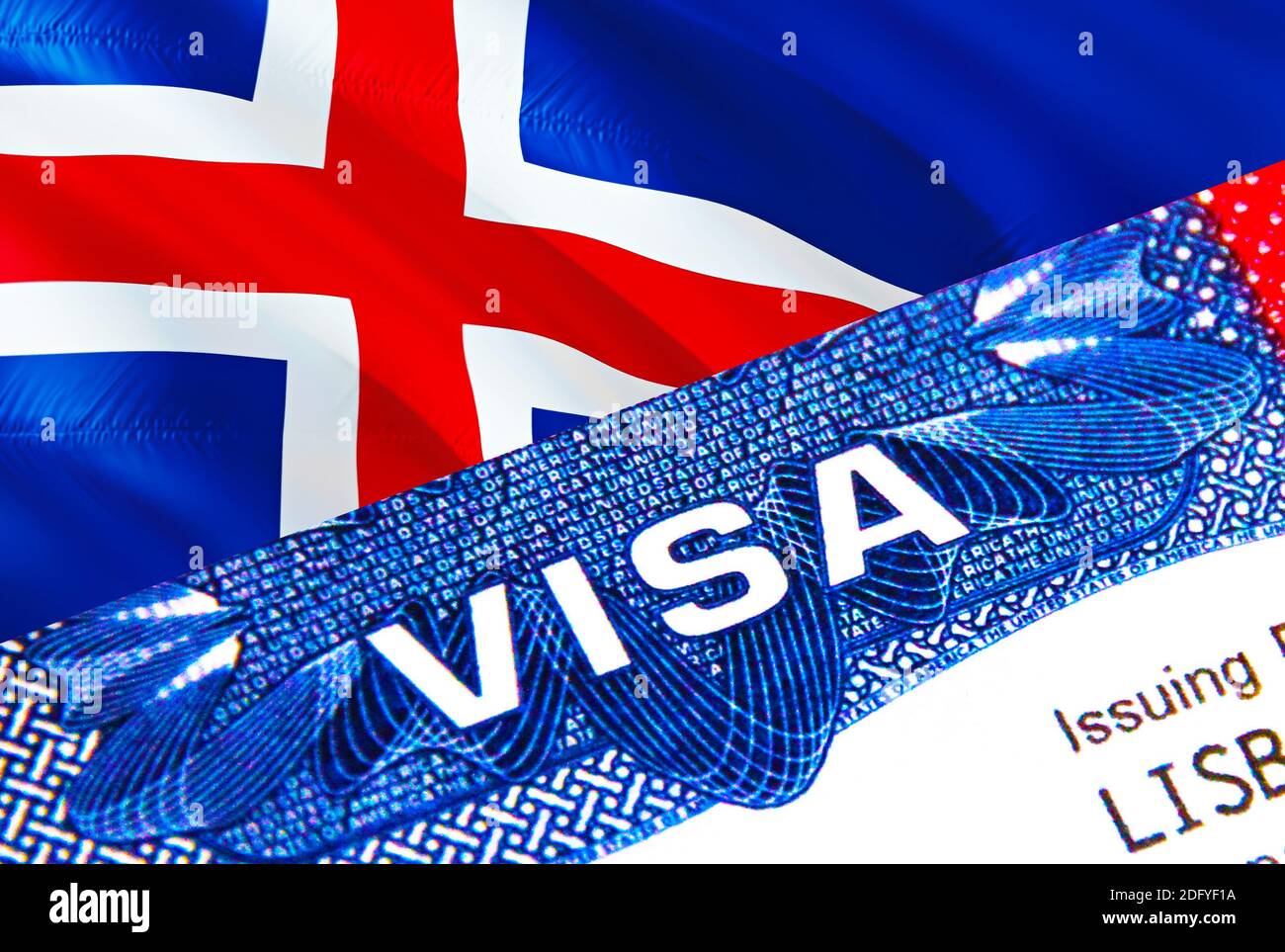 Islande Visa en passeport. Visa d'immigration des États-Unis pour les  citoyens de l'Islande se concentrant sur le mot VISA. Voyage visa Islande  en identification nationale gros plan, 3D Photo Stock - Alamy