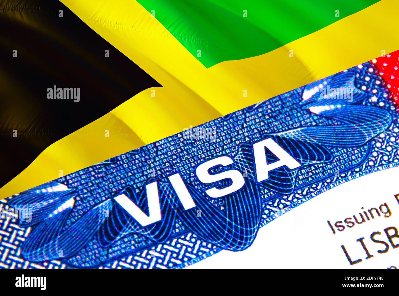 Jamaïque Visa en passeport. Visa d'immigration des États-Unis pour les  citoyens de la Jamaïque se concentrant sur le mot VISA. Voyage visa Jamaïque  en identification nationale gros-up,3D Photo Stock - Alamy