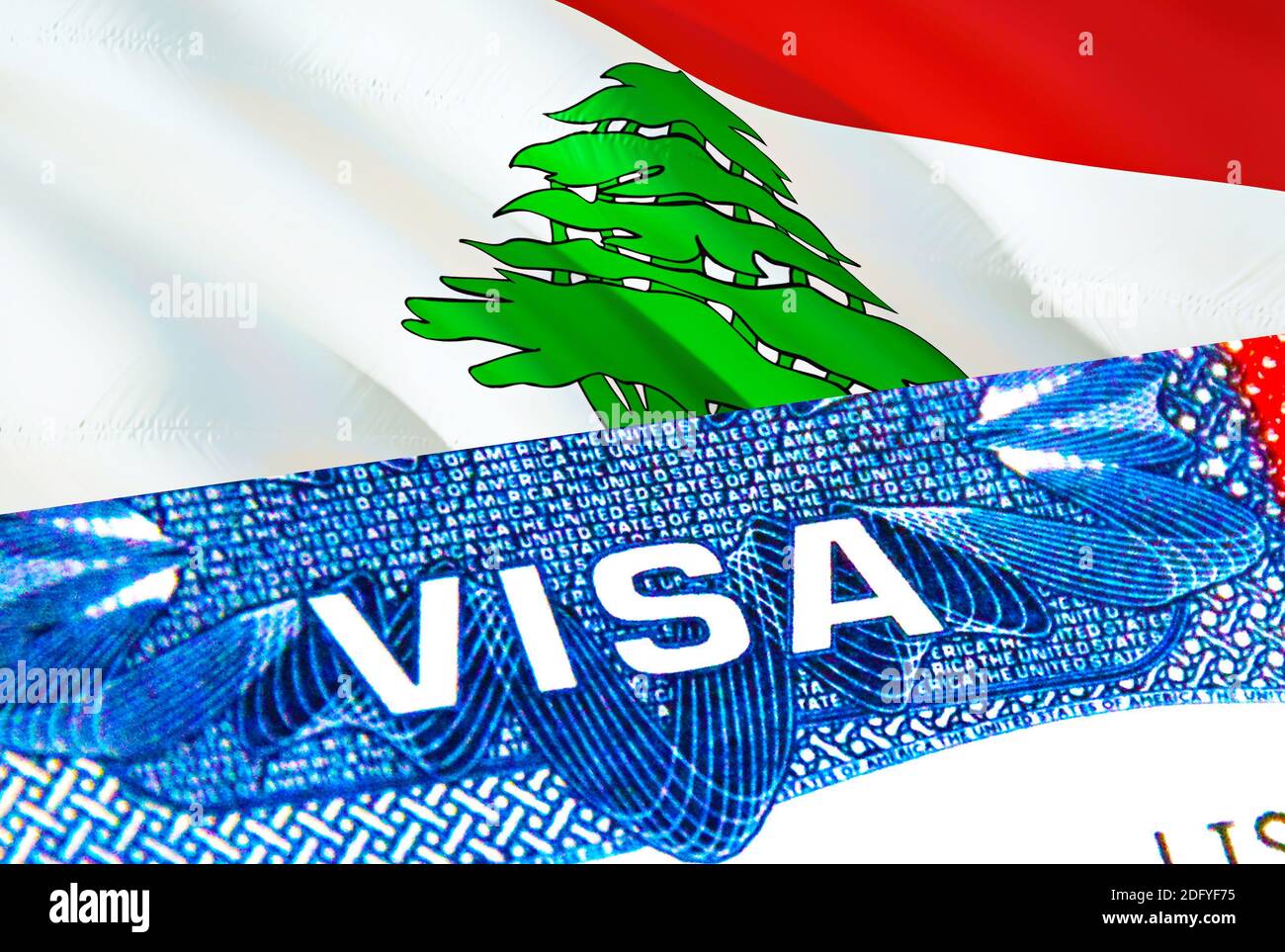 Visa Liban. Voyage au Liban en se concentrant sur le mot VISA, le rendu 3D.  Liban immigre concept avec visa en passeport. Liban entrée touristique dans  le pass Photo Stock - Alamy