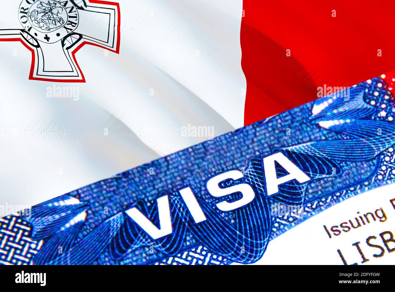 Malte visa timbre en passeport avec texte VISA. Passeport voyager à  l'étranger concept. Travel to Malta concept - mise au point sélective,  rendu 3D. Immigration an Photo Stock - Alamy