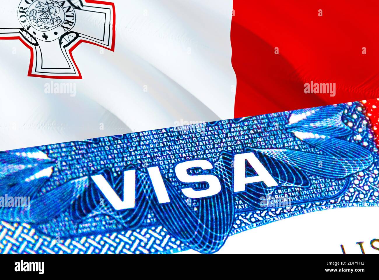 Visa Malte. Voyage à Malte en se concentrant sur le mot VISA, le rendu 3D.  Malte immigre concept avec visa en passeport. Malte entrée touristique dans  passeport. VI Photo Stock - Alamy