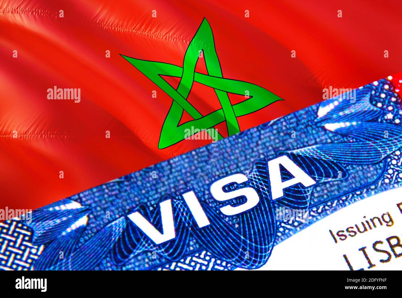 Timbre de visa marocain en passeport avec texte VISA. Concept de passeport  voyageant à l'étranger. Concept Voyage au Maroc - mise au point sélective,  rendu 3D. Taux d'immigration Photo Stock - Alamy
