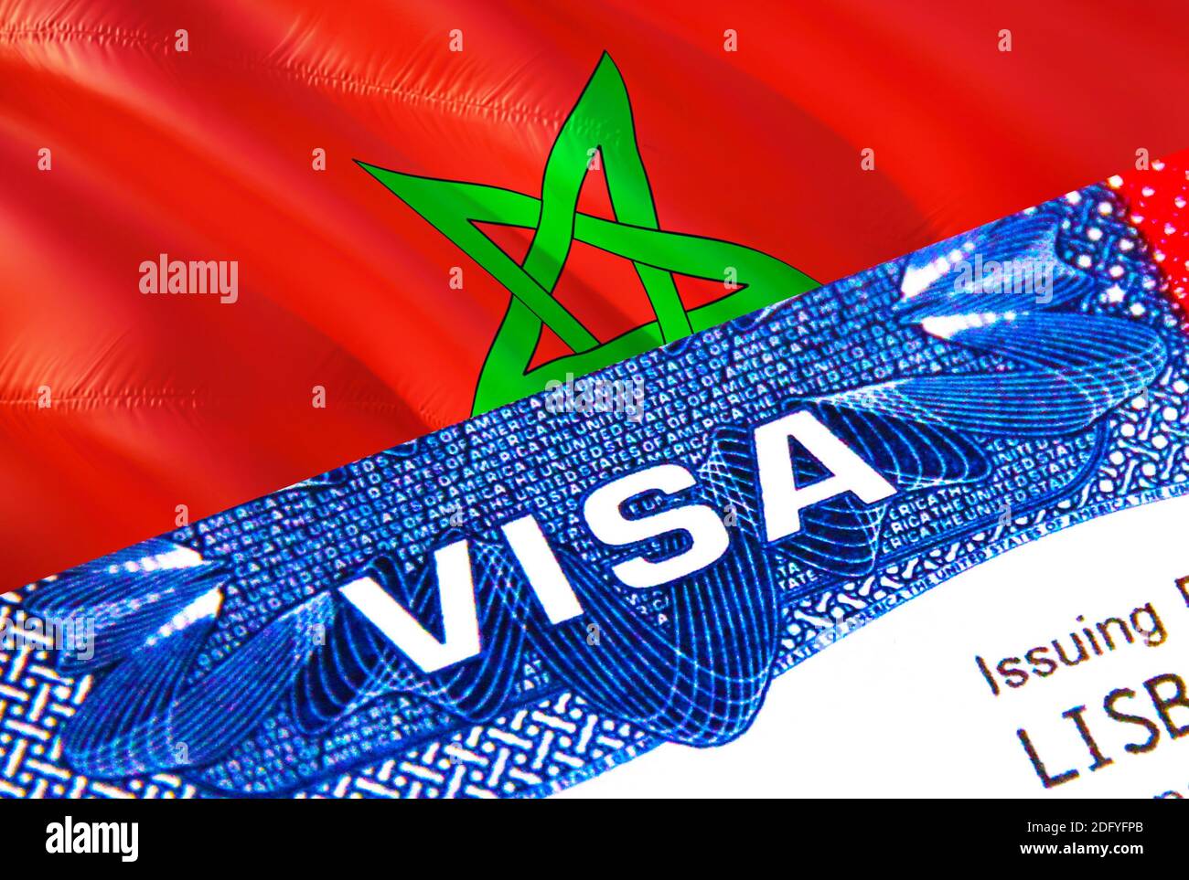 Maroc Visa en passeport. USA immigration Visa pour les citoyens marocains  se concentrant sur le mot VISA. Voyage Maroc visa en identification  nationale gros plan, 3D Photo Stock - Alamy