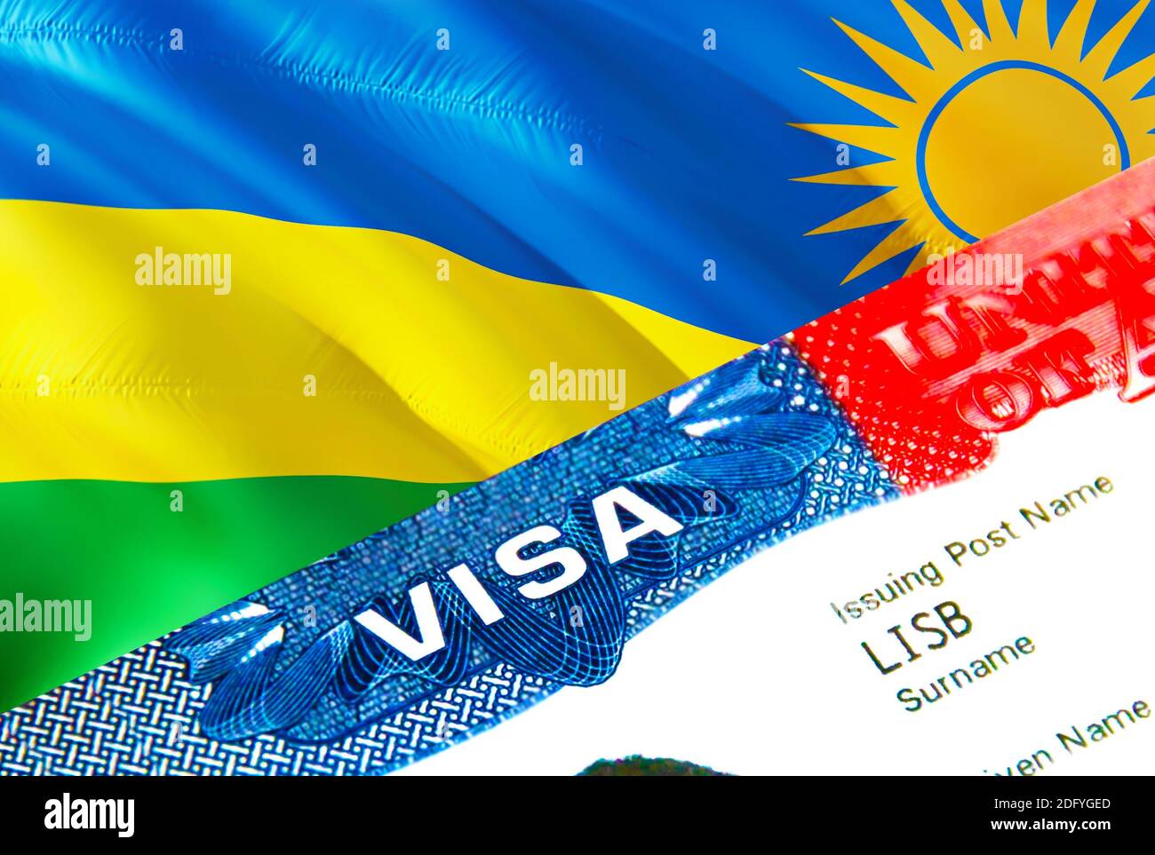 Rwanda visa d'immigration. Gros plan Visa au Rwanda se concentrant sur le  mot VISA, rendu 3D. Voyage ou migration vers le Rwanda destination concept  avec visa en pa Photo Stock - Alamy