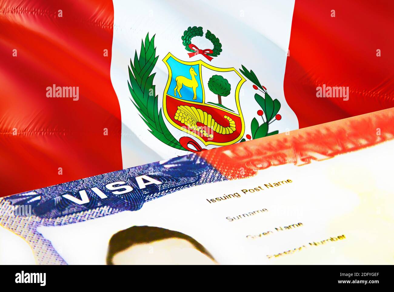 Pérou document d'immigration gros plan. Passeport visa sur le drapeau du  Pérou. Pérou visa de visiteur dans passeport, rendu 3D. Pérou visa  multi-entrée dans passeport. ÉTATS-UNIS Photo Stock - Alamy