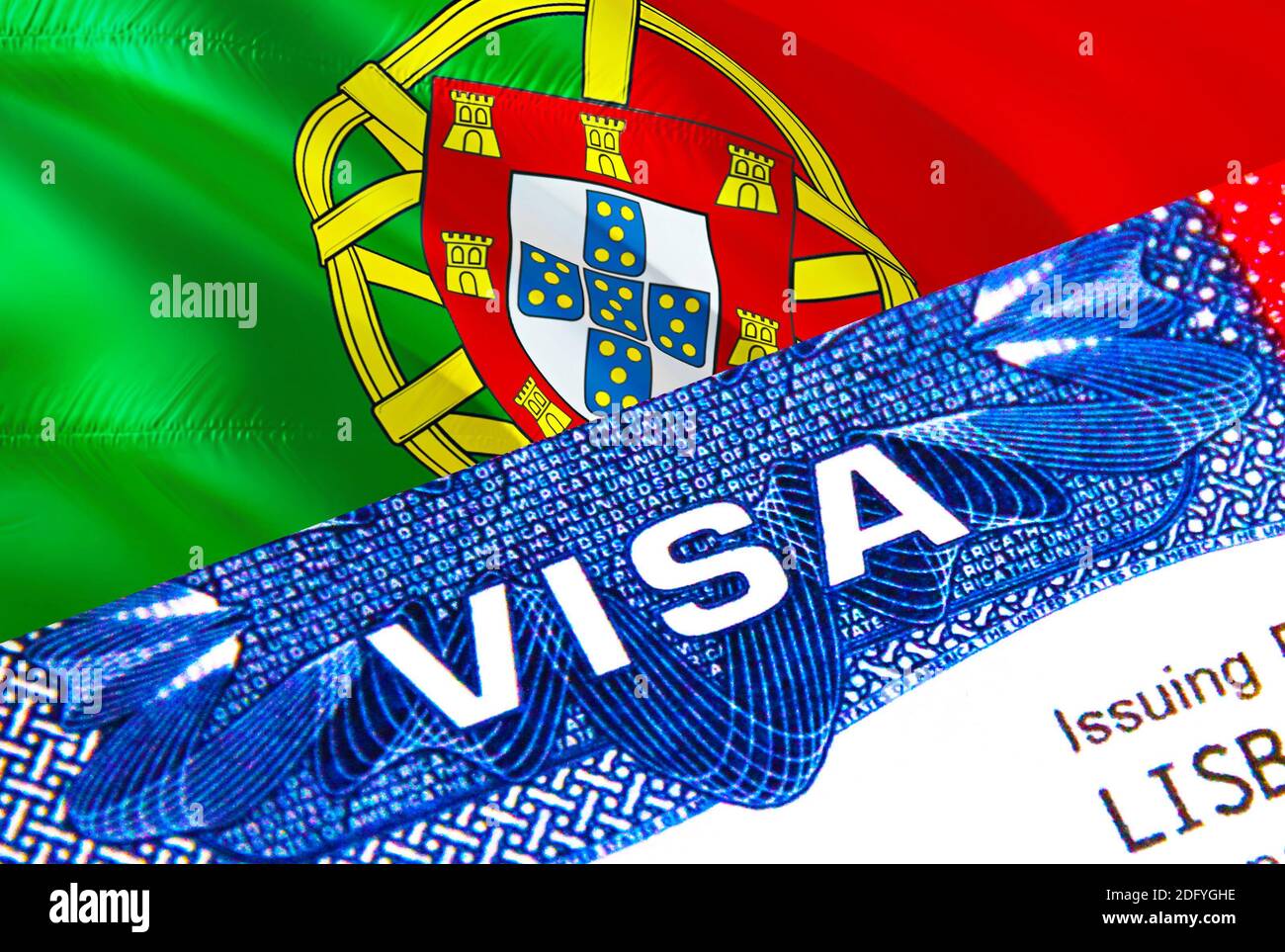 Portugal Visa en passeport. USA immigration Visa pour les citoyens portugais  se concentrant sur le mot VISA. Voyage Portugal visa dans l'identification  nationale gros plan Photo Stock - Alamy