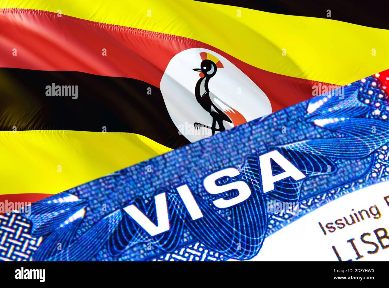 Timbre de visa de l'Ouganda en passeport avec texte VISA. Concept de  passeport voyageant à l'étranger. Travel to Uganda concept - mise au point  sélective, rendu 3D. Immigration Photo Stock - Alamy