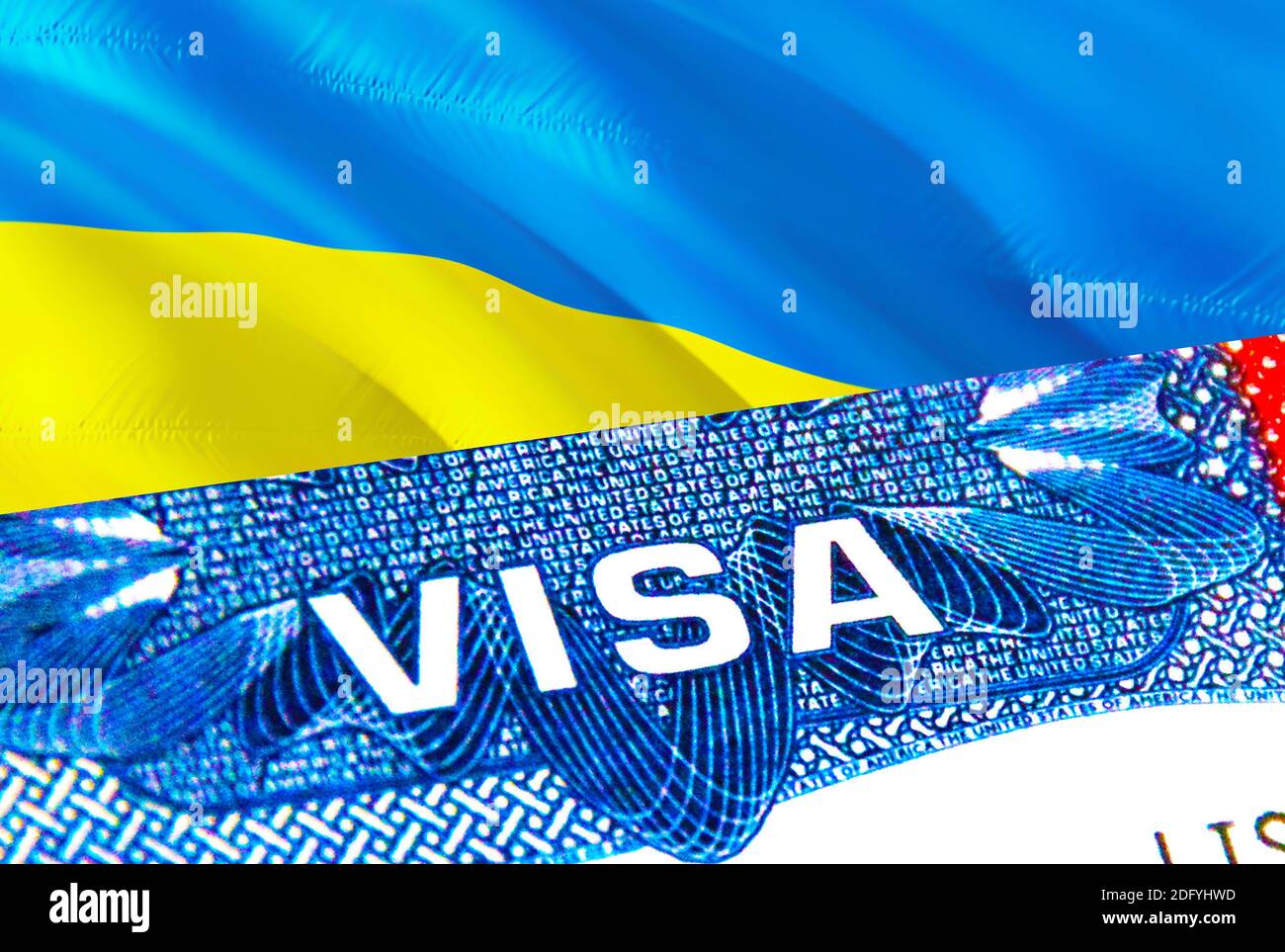 Visa Ukraine. Voyage en Ukraine en se concentrant sur le mot VISA, le rendu  3D. Ukraine immigre concept avec visa dans passeport. Entrée touristique  Ukraine dans le pass Photo Stock - Alamy