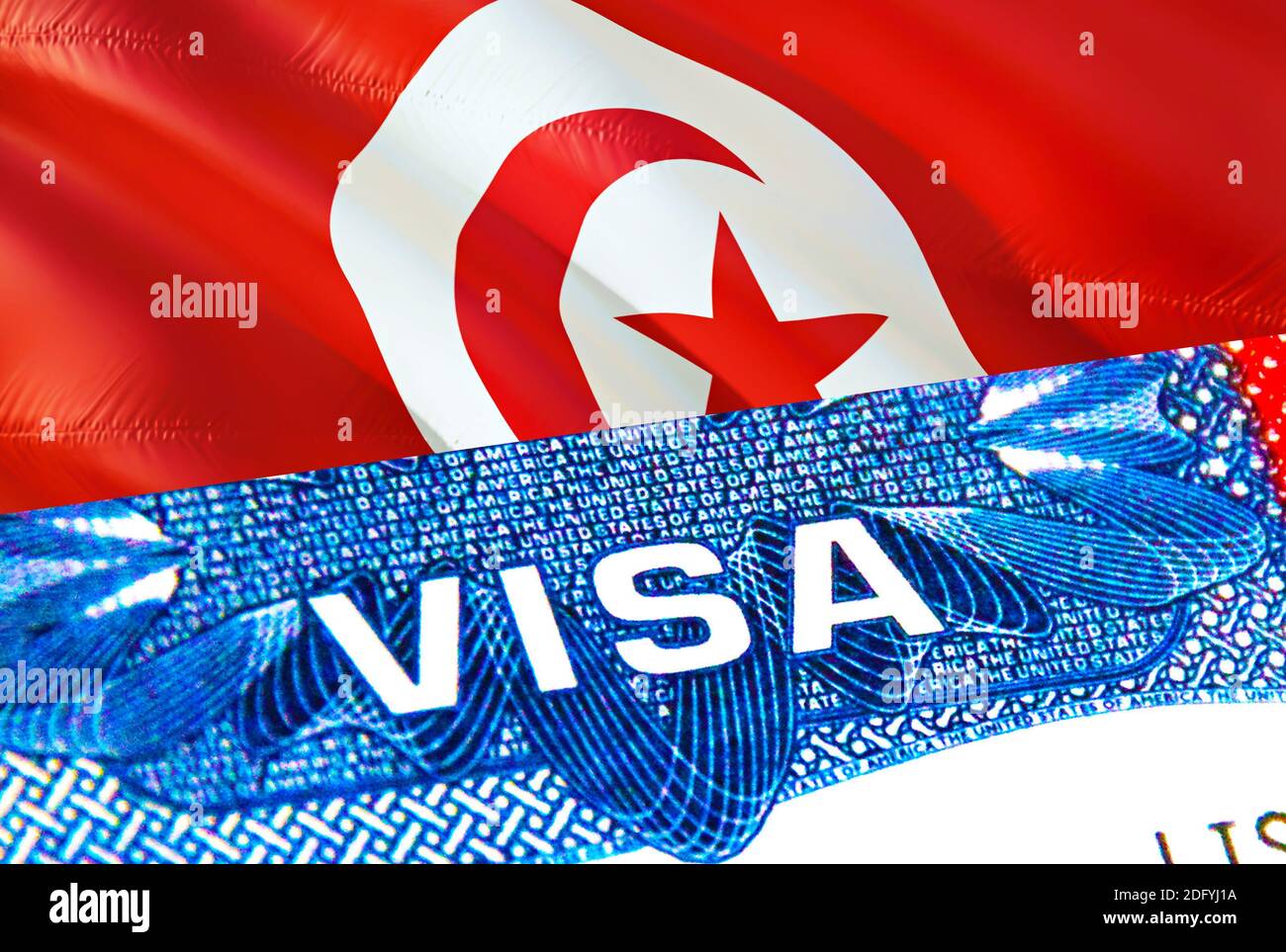 Visa de Tunisie. Voyage en Tunisie en mettant l'accent sur le mot VISA, le  rendu 3D. Tunisie immigre concept avec visa en passeport. Entrée  touristique en Tunisie Photo Stock - Alamy
