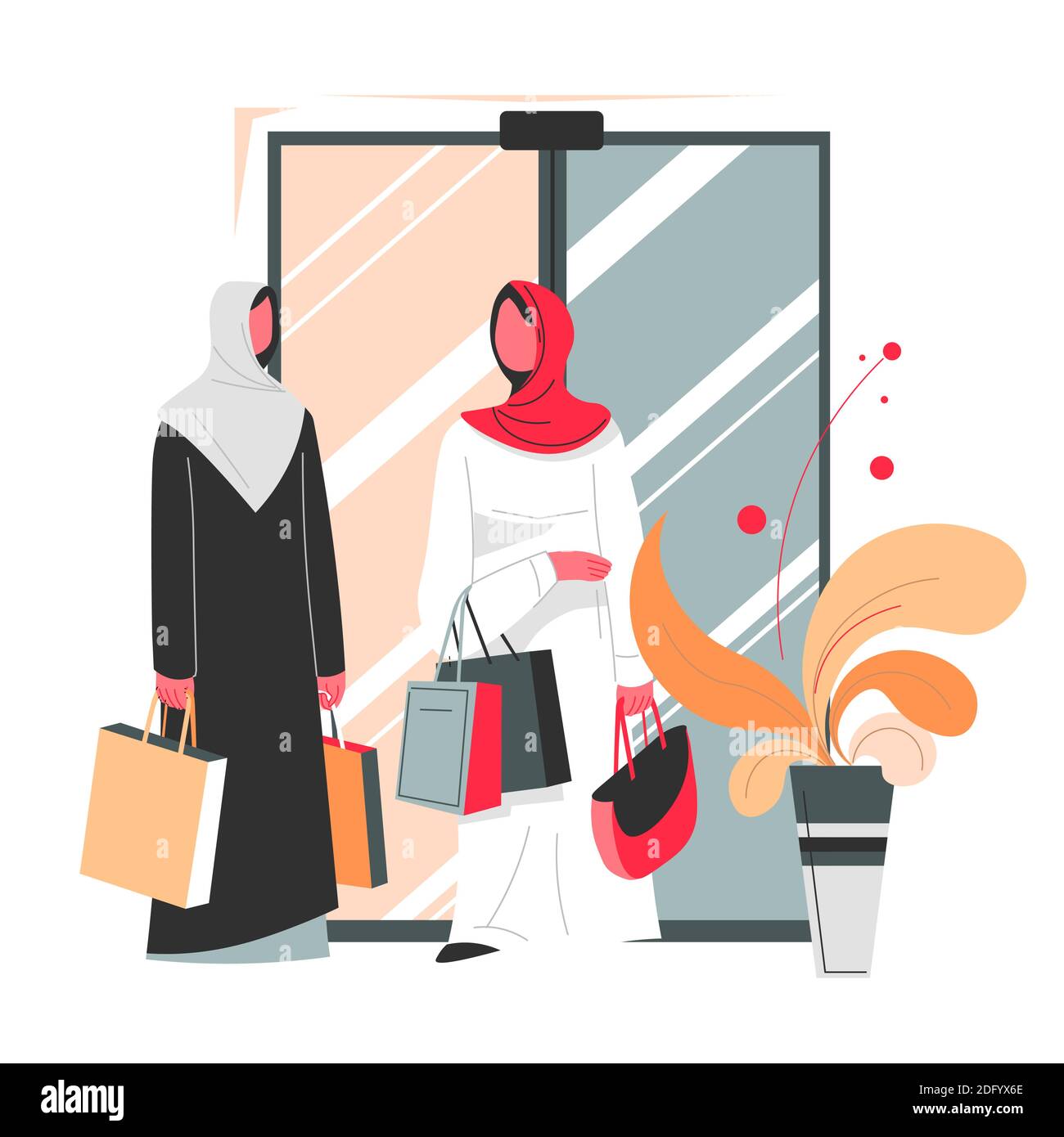 Femmes musulmanes avec des sacs shopping dans le vecteur de centre commercial Illustration de Vecteur