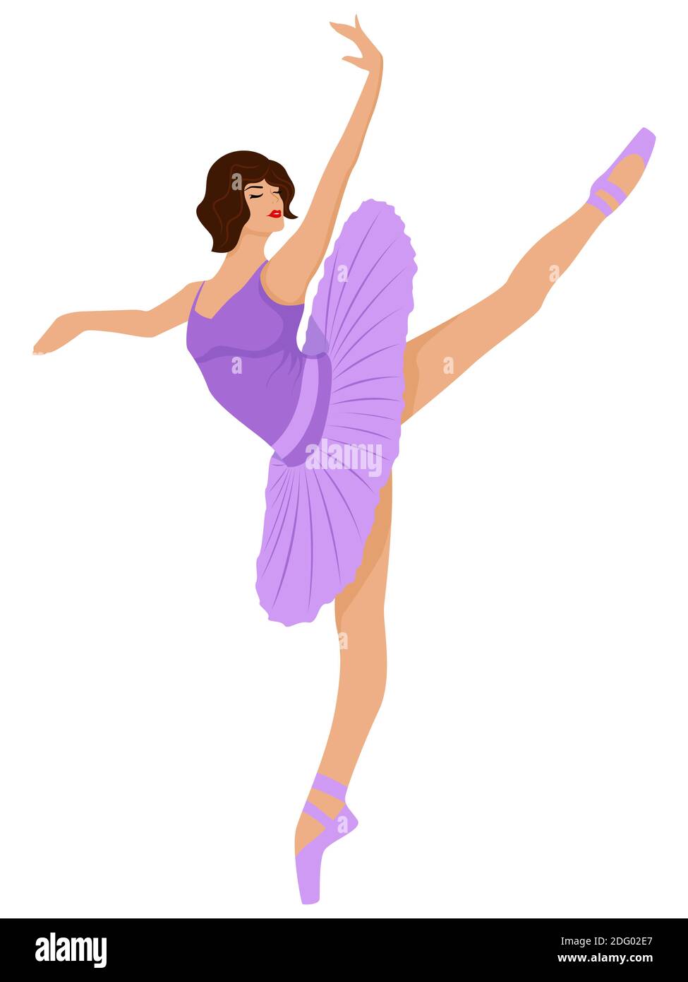 Ballerine élégante dans une robe de tutu violet pâle, dessin à la main vecteur, isolé sur le fond blanc Illustration de Vecteur
