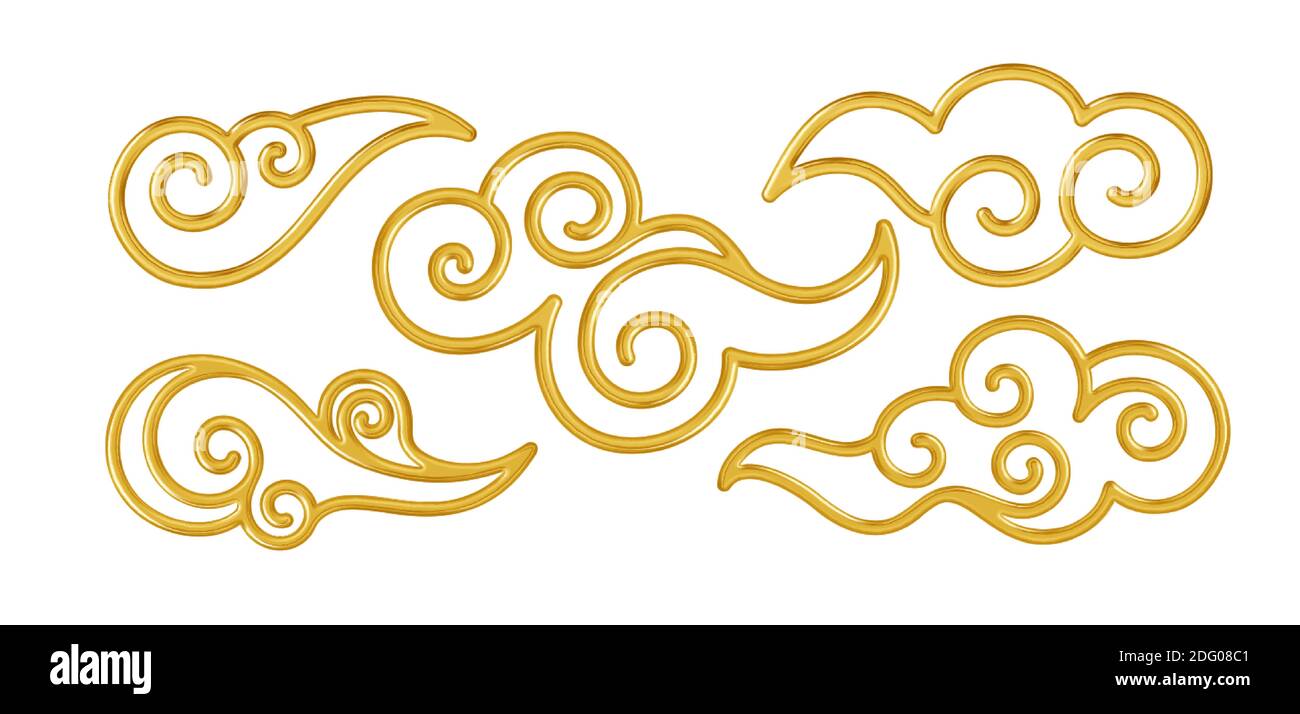 Ensemble de symboles chinois traditionnels de nuages dorés et réalistes. Illustration vectorielle Illustration de Vecteur